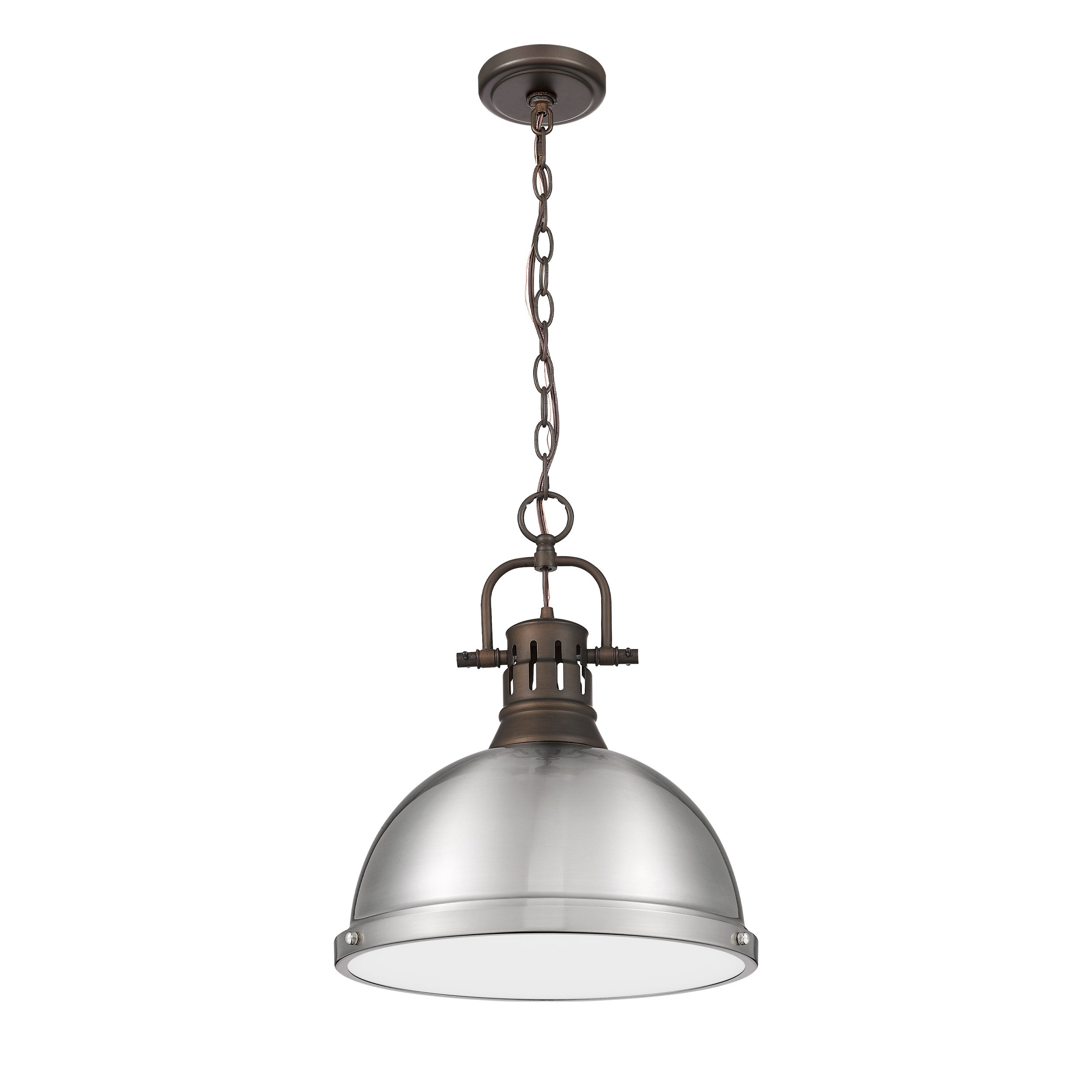 Yep by Golden Lighting Duncan 1-light 14in Chain Hung Pendant in Rubbed Bronze and Pewter shade - - Golden Lighting