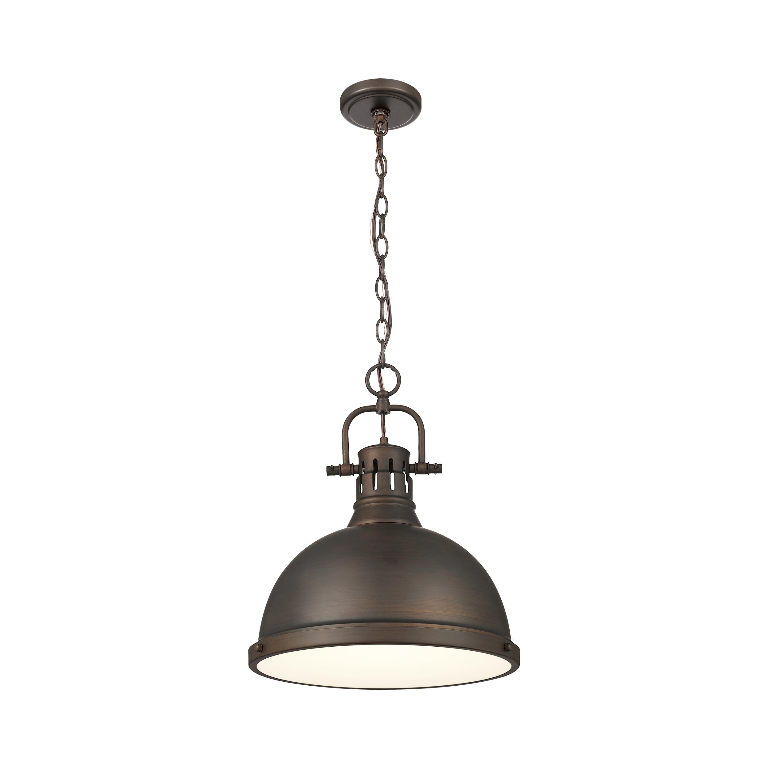Duncan 1-light 14in Chain Hung Pendant in Rubbed Bronze - - Golden Lighting