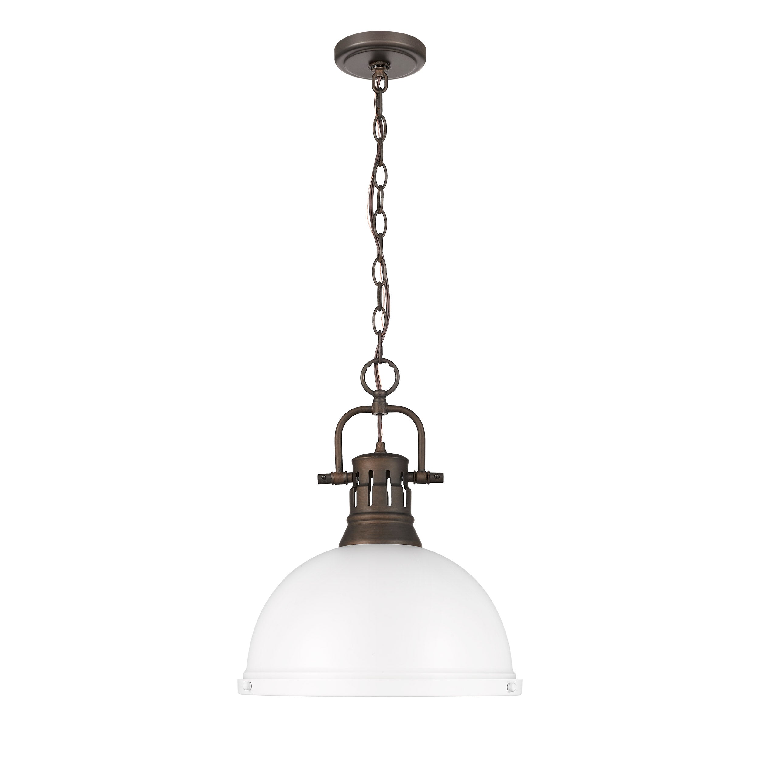 Yep by Golden Lighting Duncan 1-light 14in Chain Hung Pendant in Rubbed Bronze and Matte White shade - - Golden Lighting