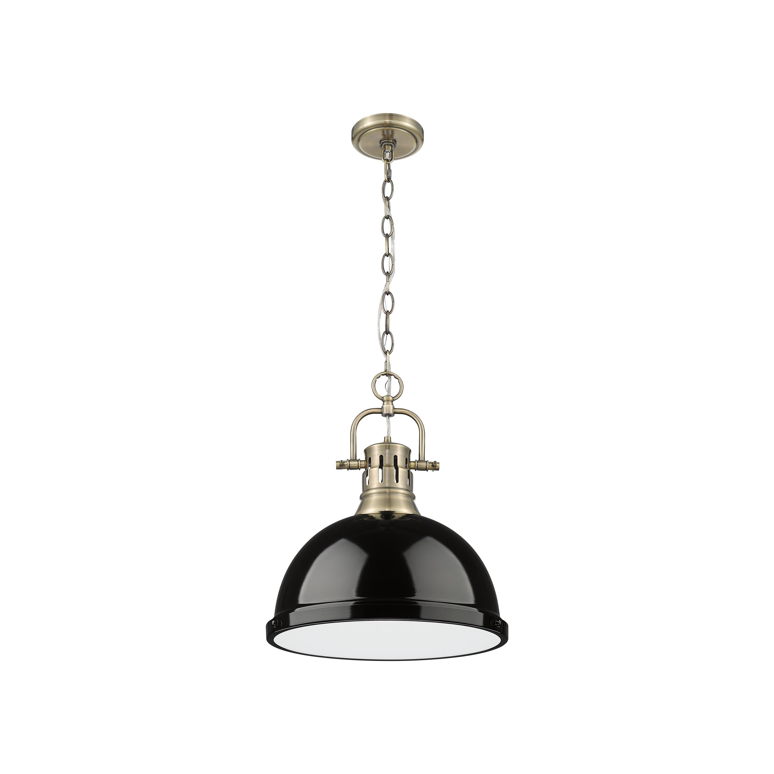 Duncan 1-Light Pendant with Chain in Aged Brass with Black - Default Title - Golden Lighting