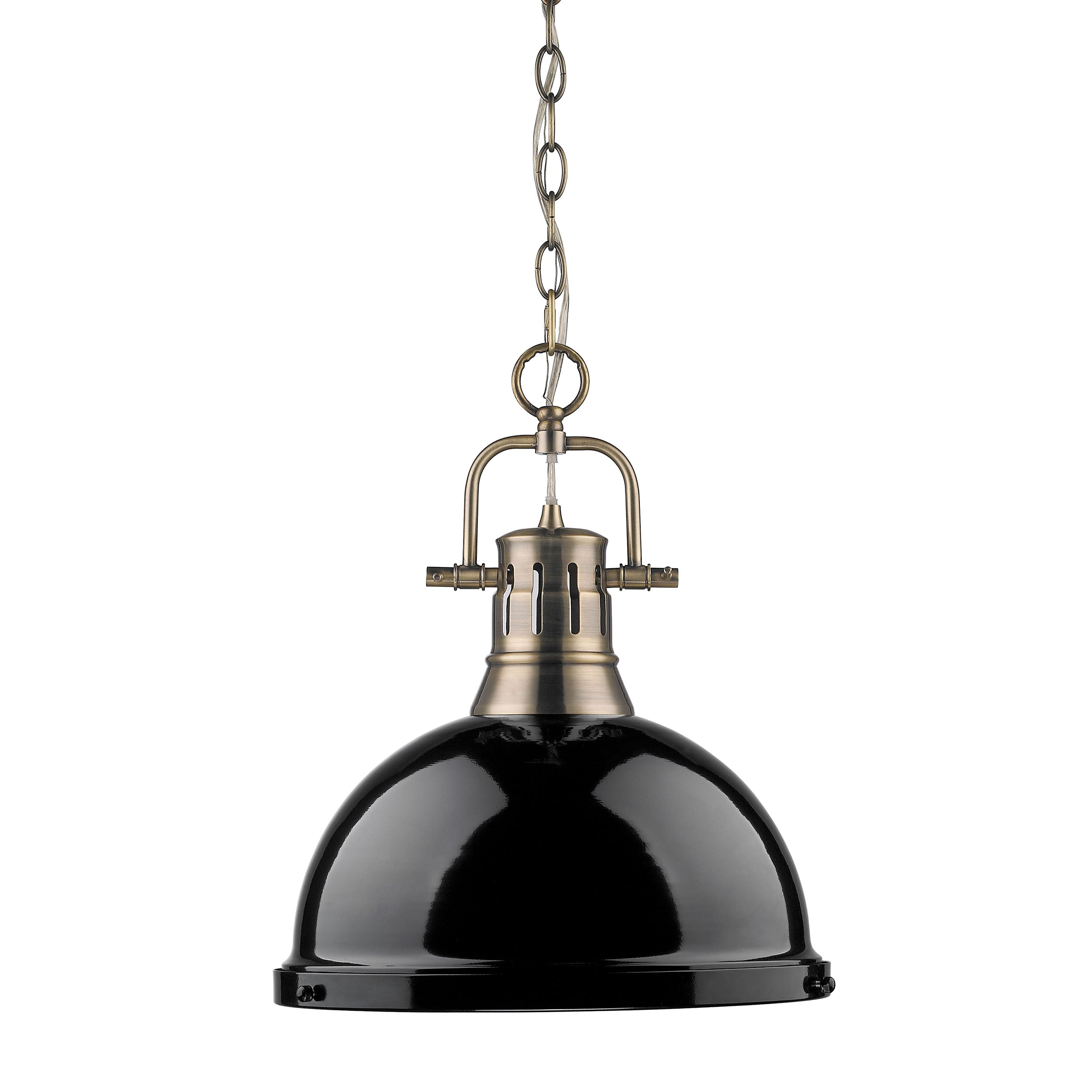 Yep by Golden Lighting Duncan 1-light 14in Chain Hung Pendant in Aged Brass and Black shade