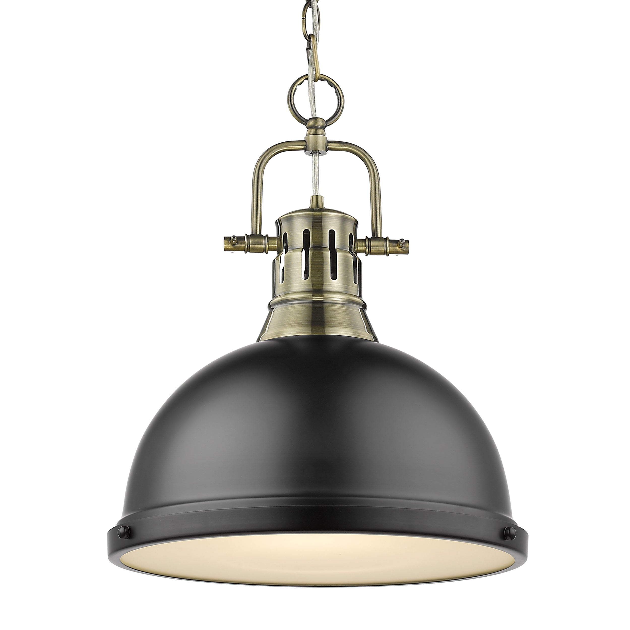 Yep by Golden Lighting Duncan 1-light 14in Chain Hung Pendant in Aged Brass and Matte Black shade
