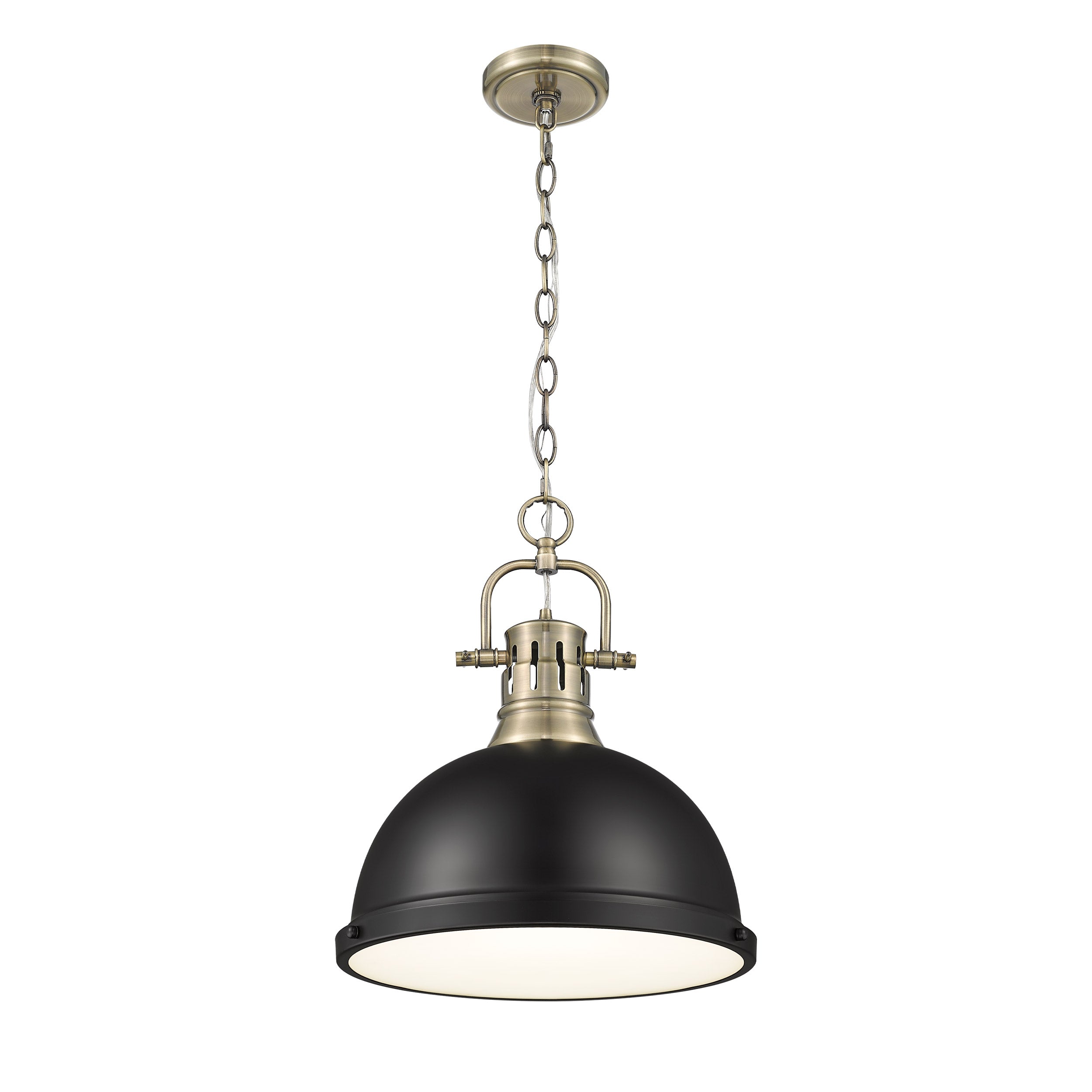 Yep by Golden Lighting Duncan 1-light 14in Chain Hung Pendant in Aged Brass and Matte Black shade - - Golden Lighting
