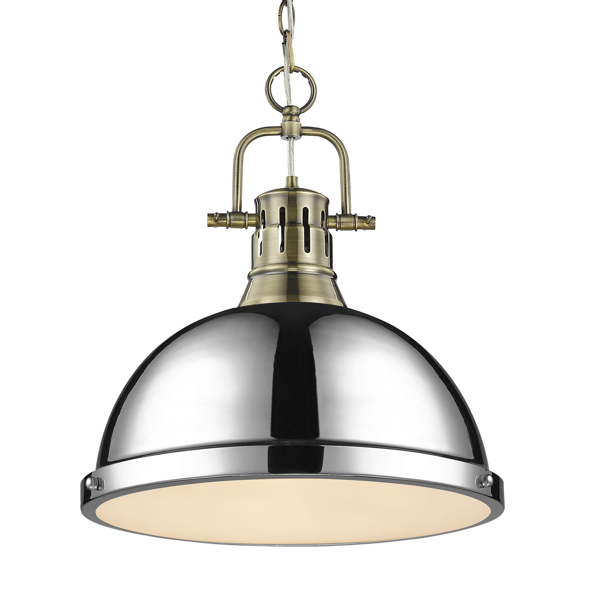 Yep by Golden Lighting Duncan 1-light 14in Chain Hung Pendant in Aged Brass and Chrome shade