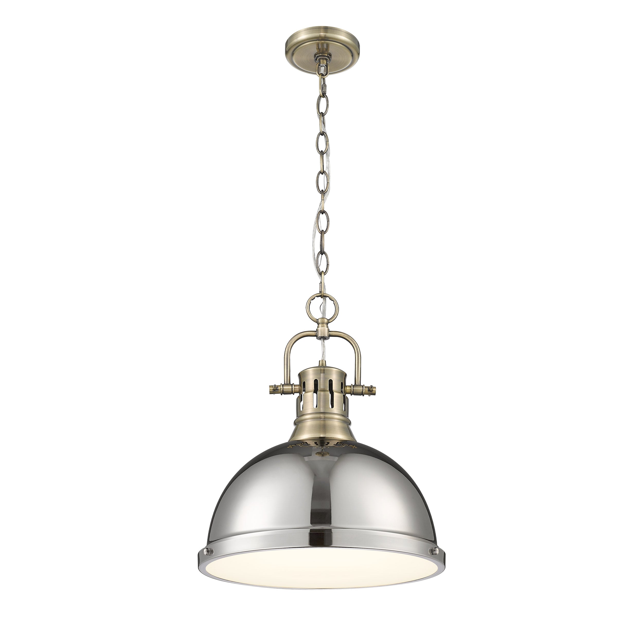 Yep by Golden Lighting Duncan 1-light 14in Chain Hung Pendant in Aged Brass and Chrome shade - - Golden Lighting