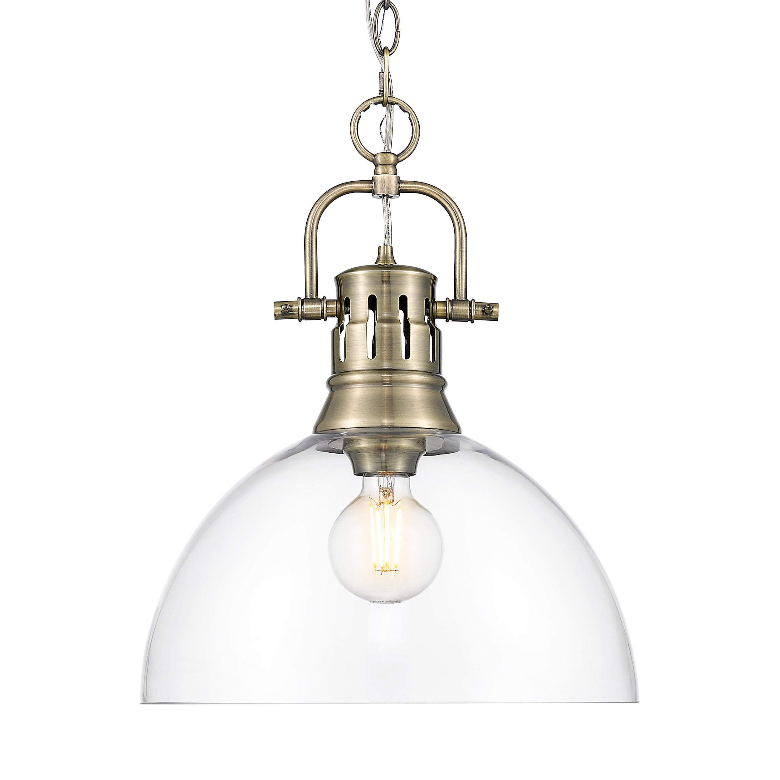 Yep by Golden Lighting Duncan 1-light 14in chain hung Pendant in Aged Brass and Clear Glass