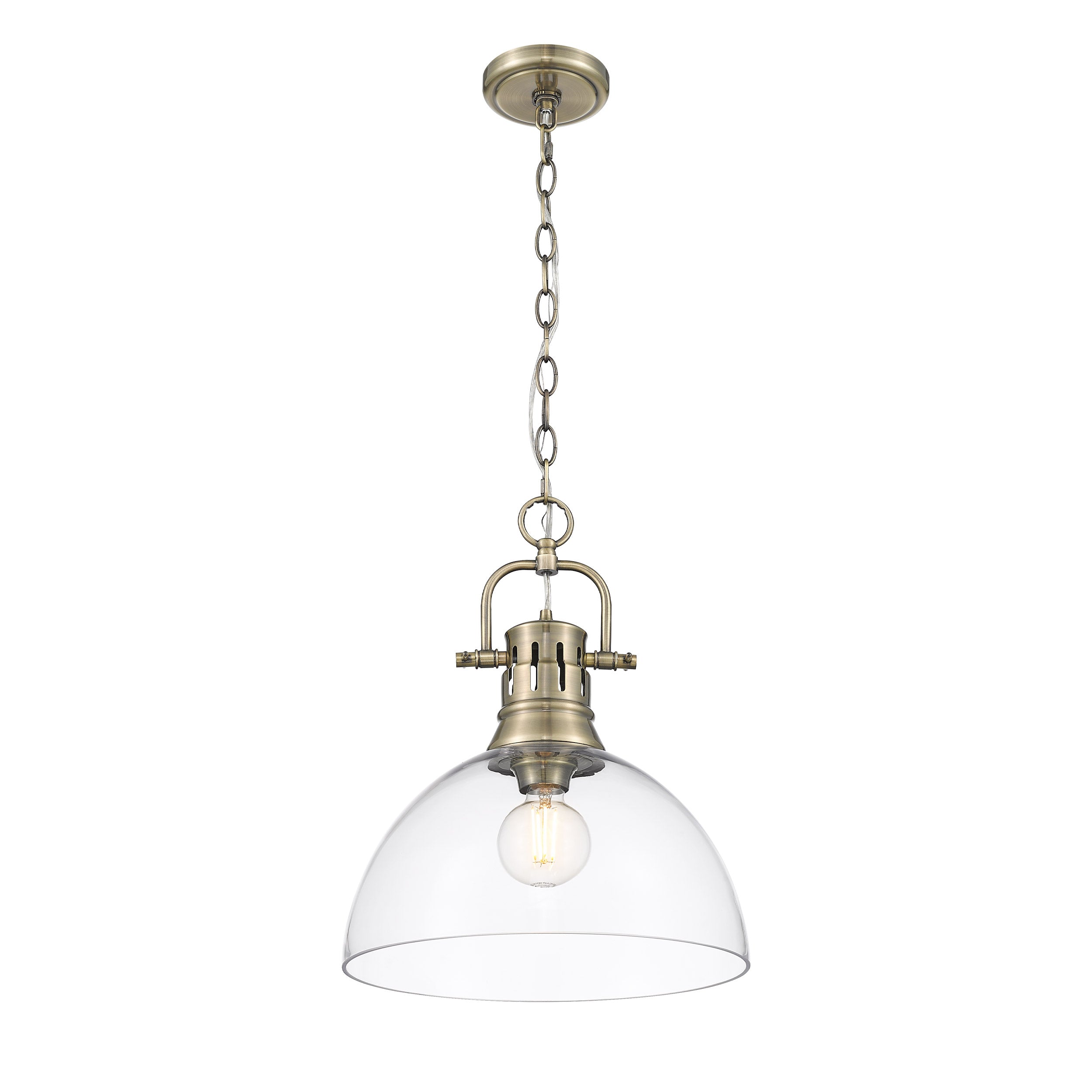 Yep by Golden Lighting Duncan 1-light 14in chain hung Pendant in Aged Brass and Clear Glass - - Golden Lighting