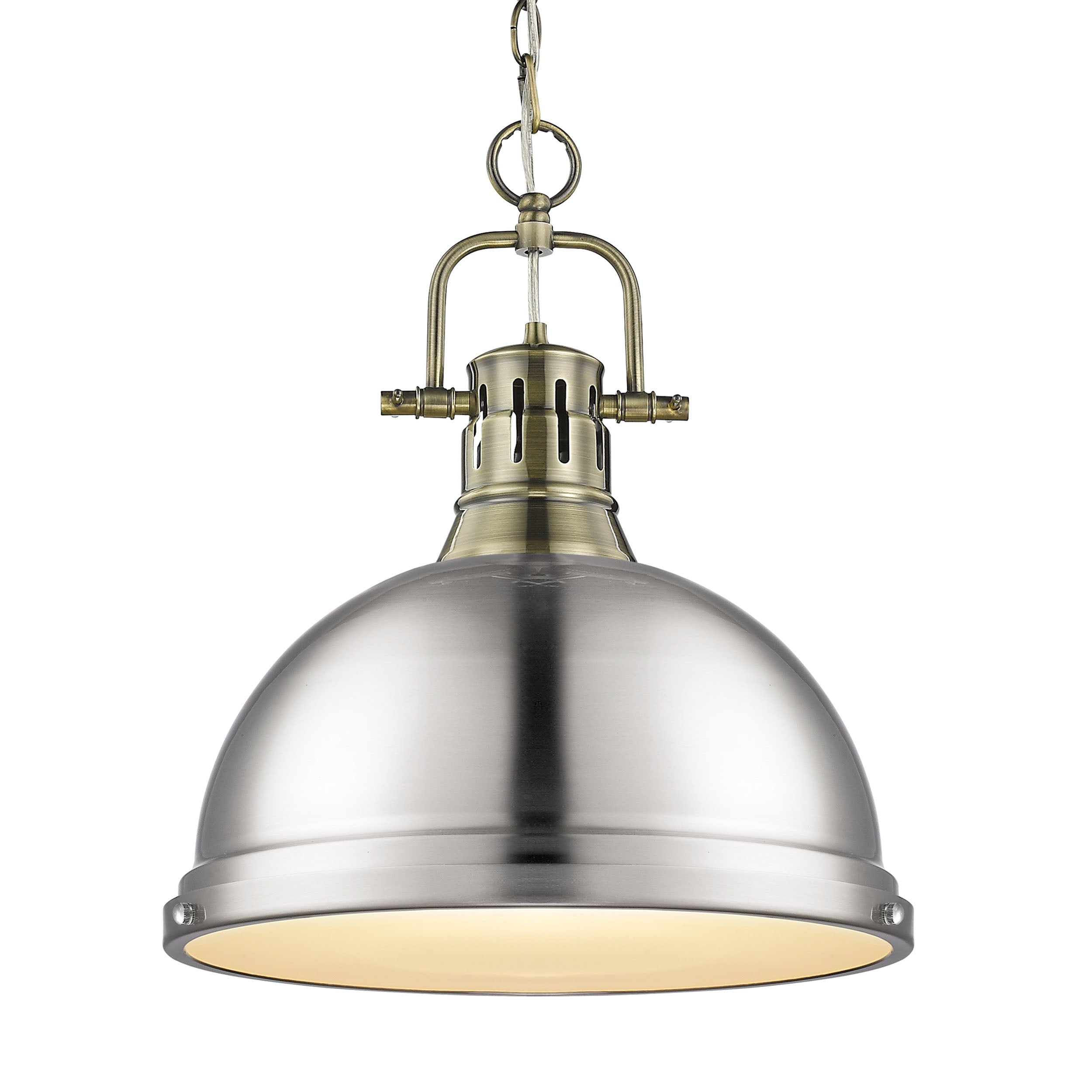 Yep by Golden Lighting Duncan 1-light 14in Chain Hung Pendant in Aged Brass and Pewter shade - Default Title - Golden Lighting