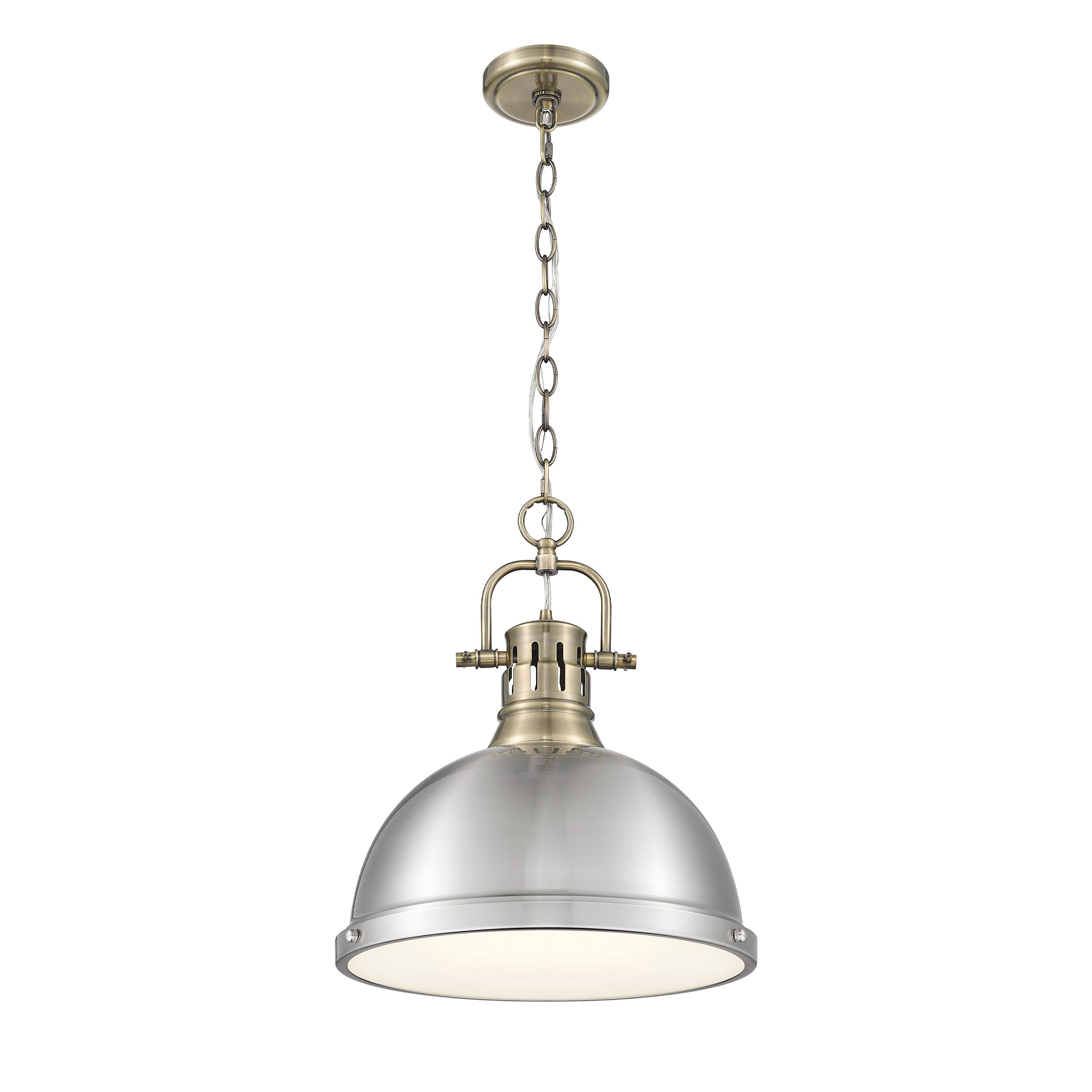 Yep by Golden Lighting Duncan 1-light 14in Chain Hung Pendant in Aged Brass and Pewter shade - - Golden Lighting