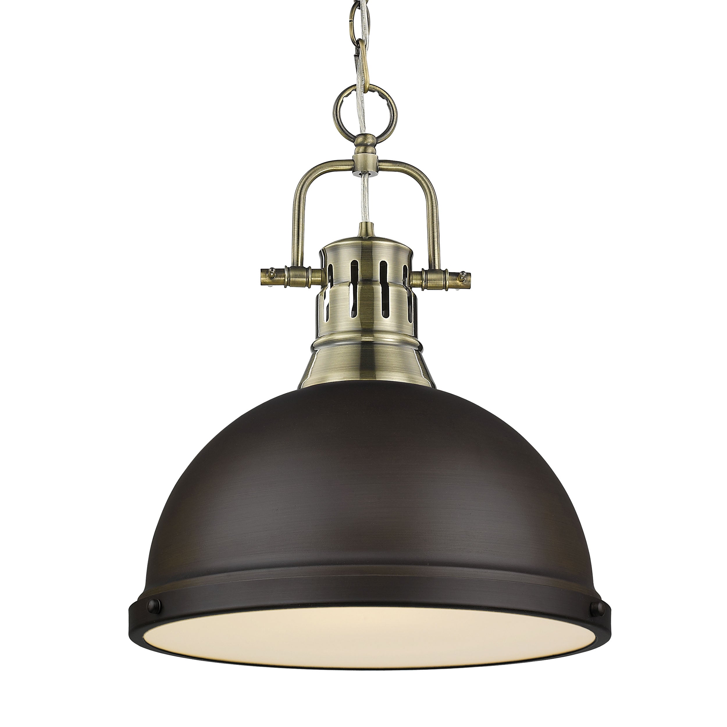 Yep by Golden Lighting Duncan 1-light 14in Chain Hung Pendant in Aged Brass and Rubbed Bronze shade