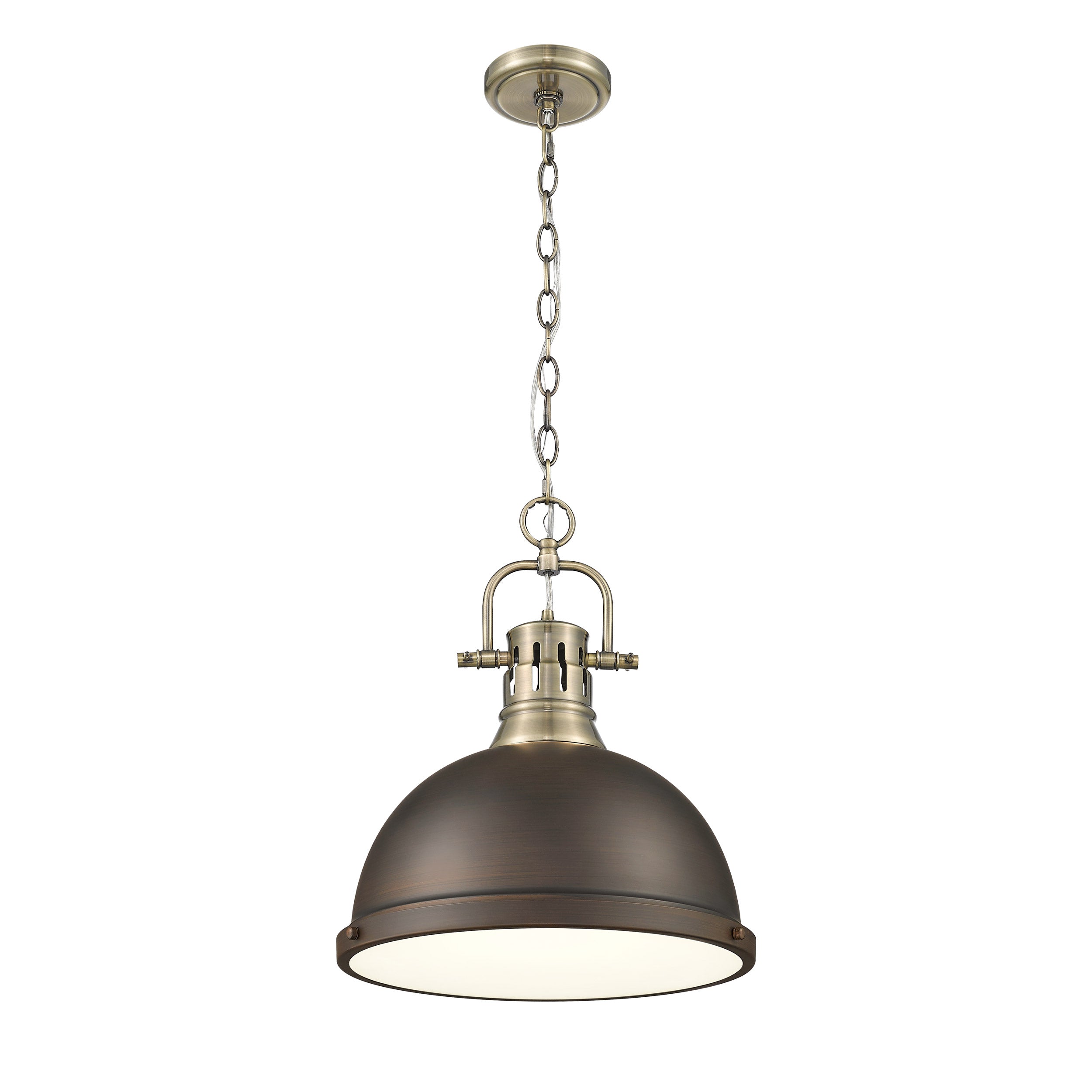 Yep by Golden Lighting Duncan 1-light 14in Chain Hung Pendant in Aged Brass and Rubbed Bronze shade