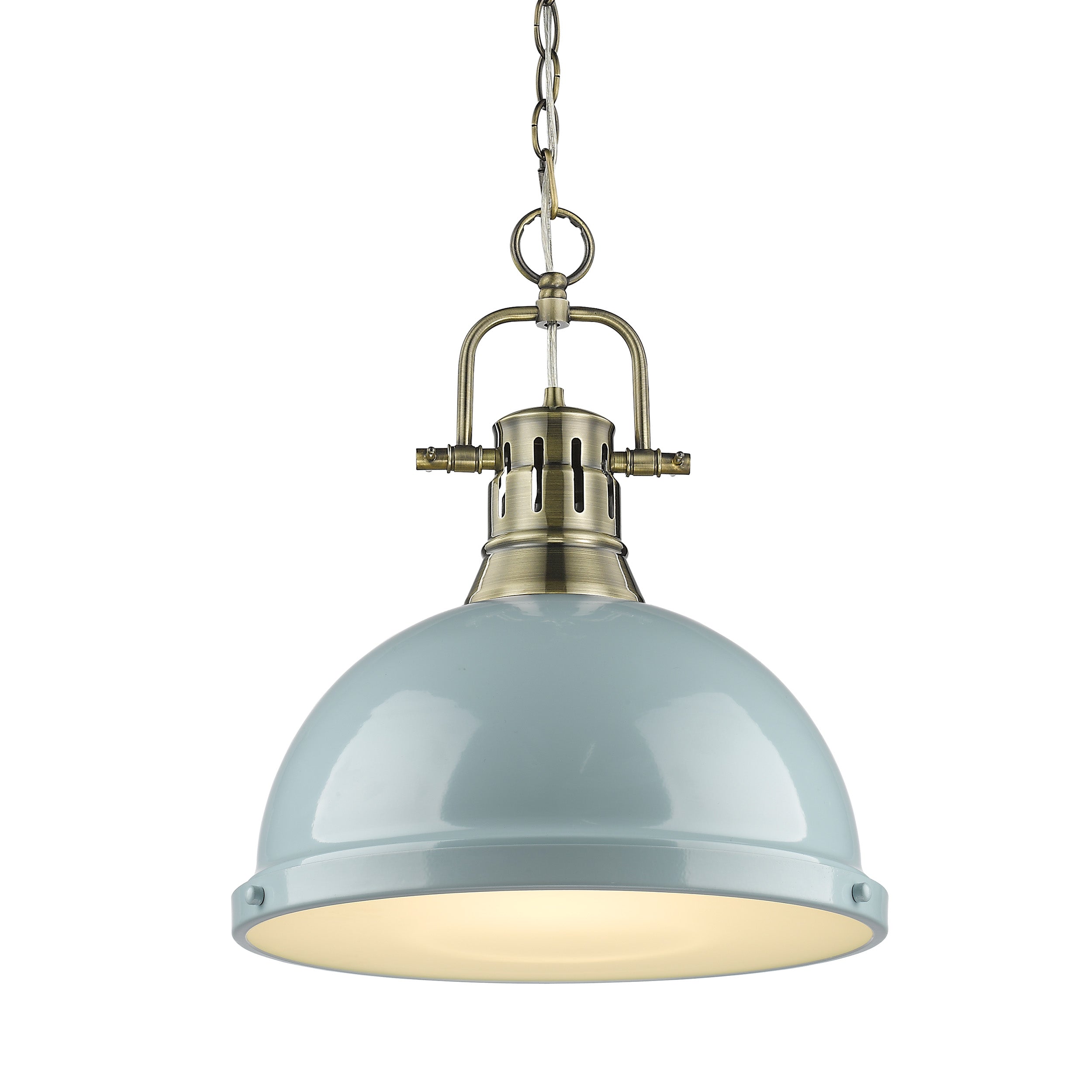 Yep by Golden Lighting Duncan 1-light 14in Chain Hung Pendant in Aged Brass and Seafoam shade - Default Title - Golden Lighting