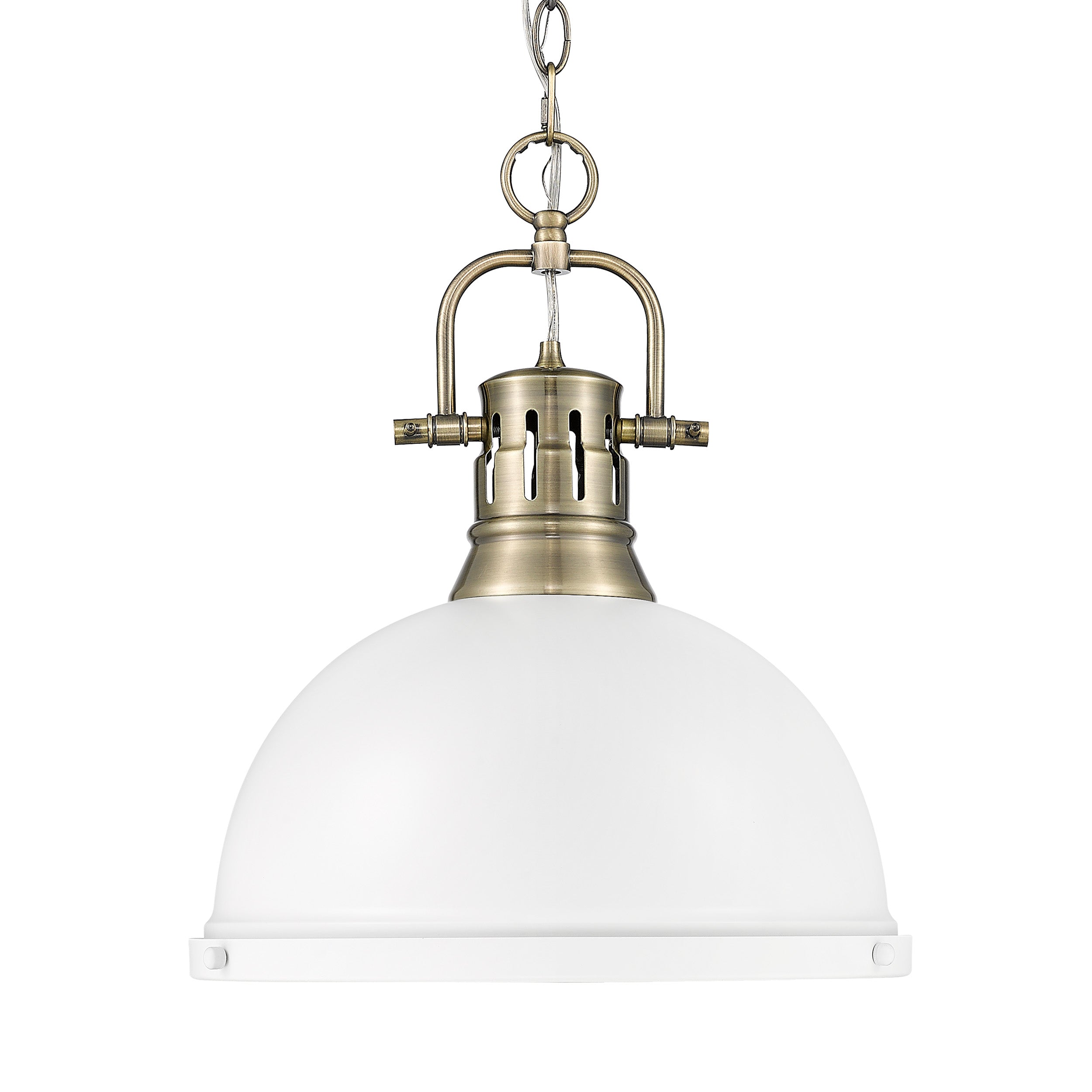Yep by Golden Lighting Duncan 1-light 14in Chain Hung Pendant in Aged Brass and Matte White shade - Default Title - Golden Lighting