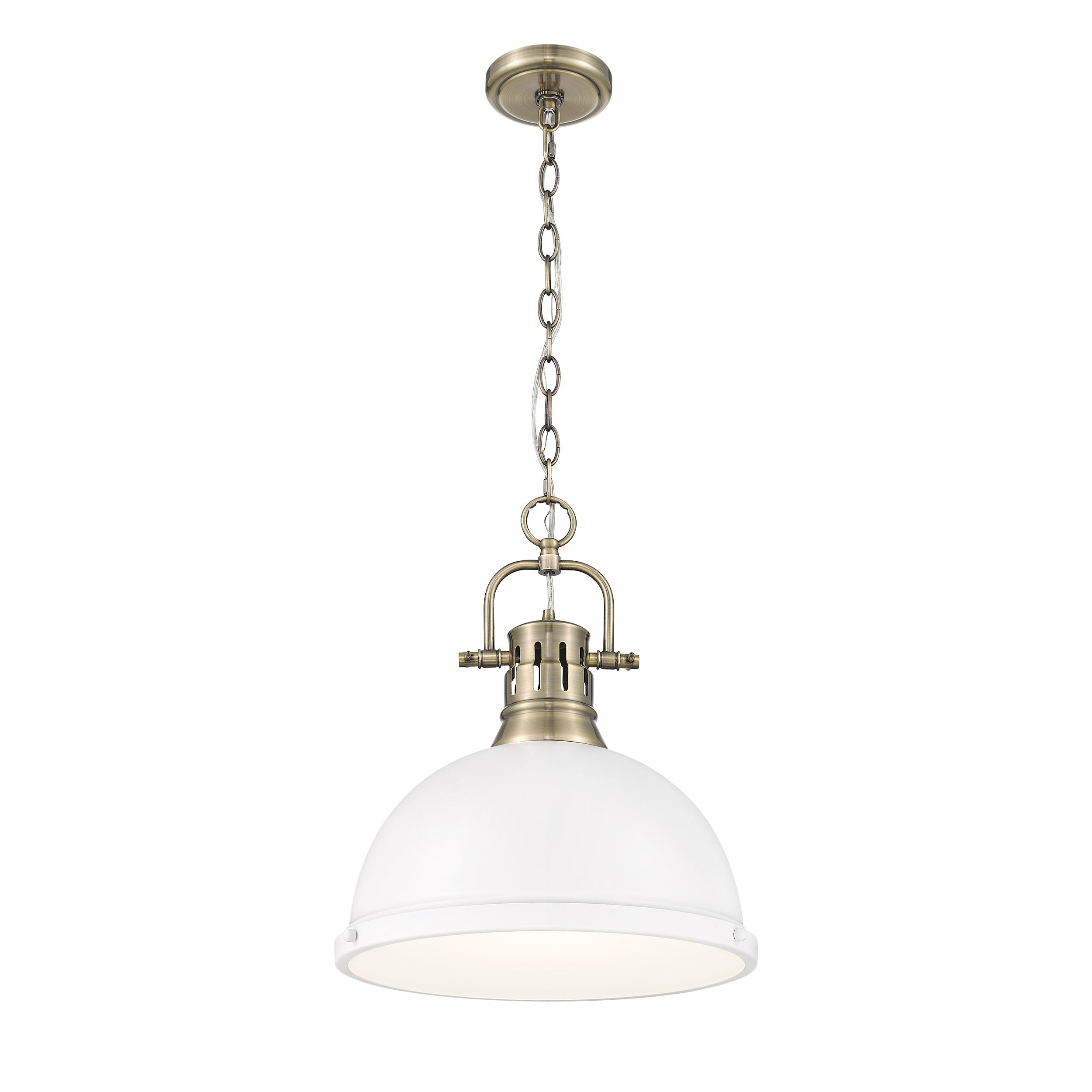 Yep by Golden Lighting Duncan 1-light 14in Chain Hung Pendant in Aged Brass and Matte White shade - - Golden Lighting