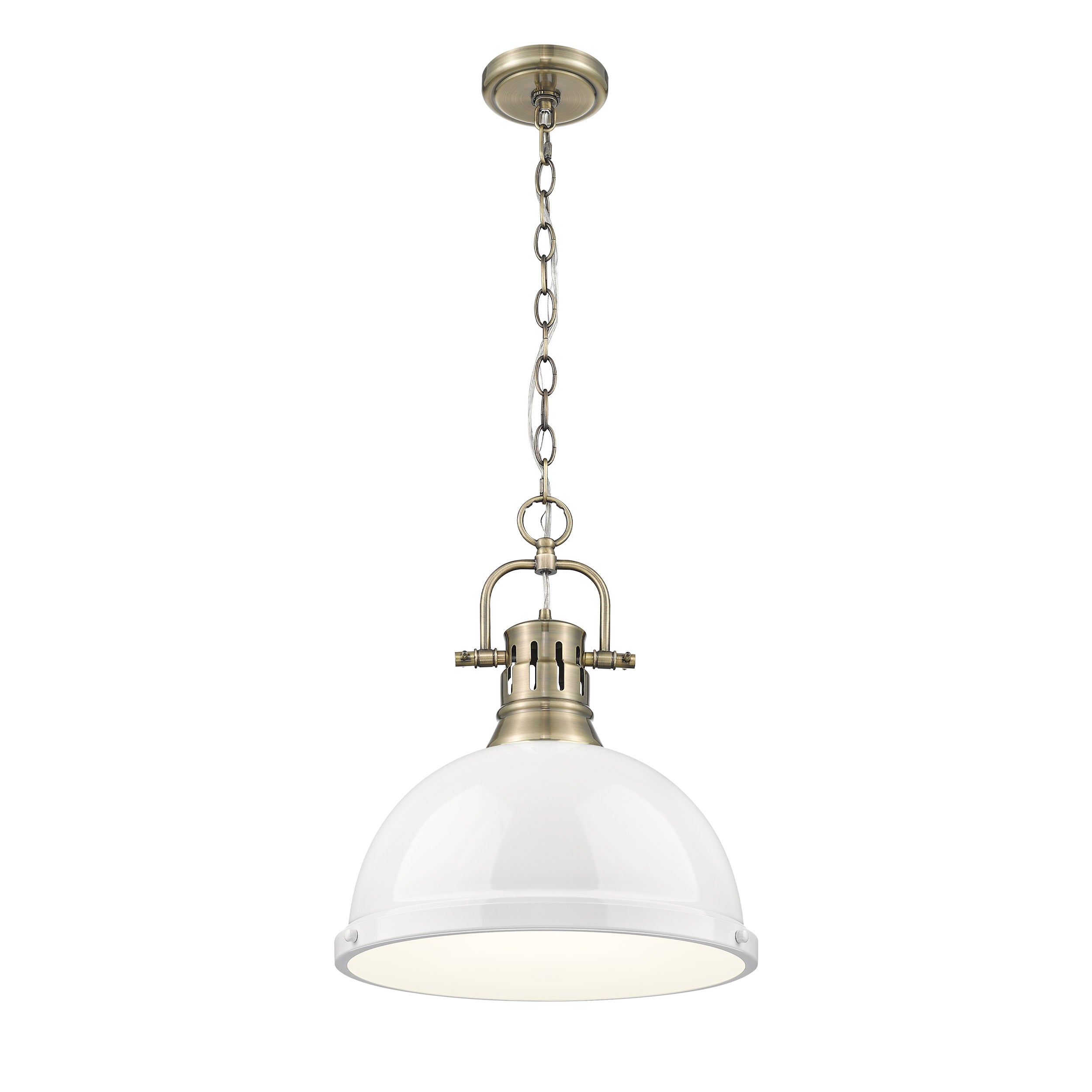 Yep by Golden Lighting Duncan 1-light 14in Chain Hung Pendant in Aged Brass and White shade - - Golden Lighting
