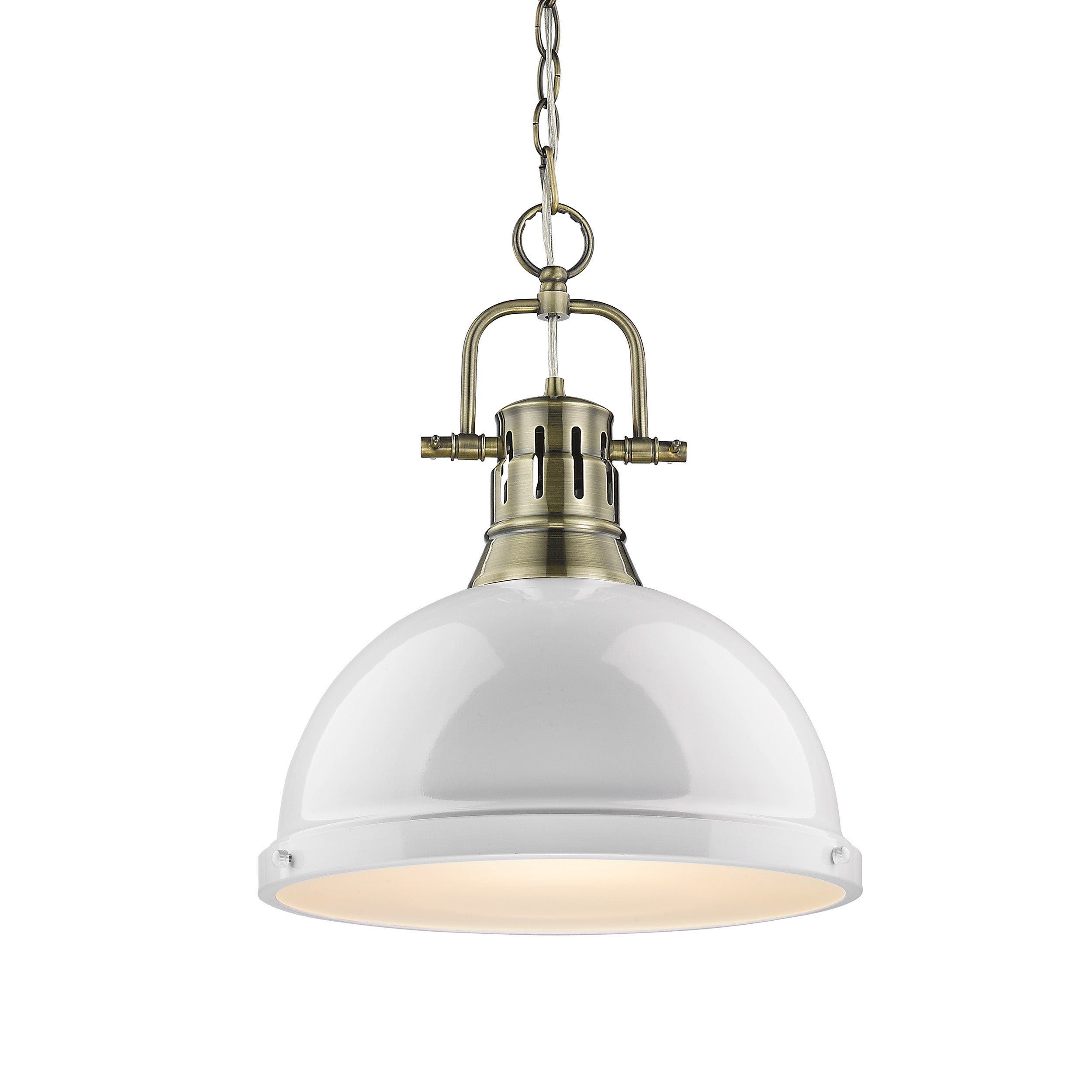 Yep by Golden Lighting Duncan 1-light 14in Chain Hung Pendant in Aged Brass and White shade
