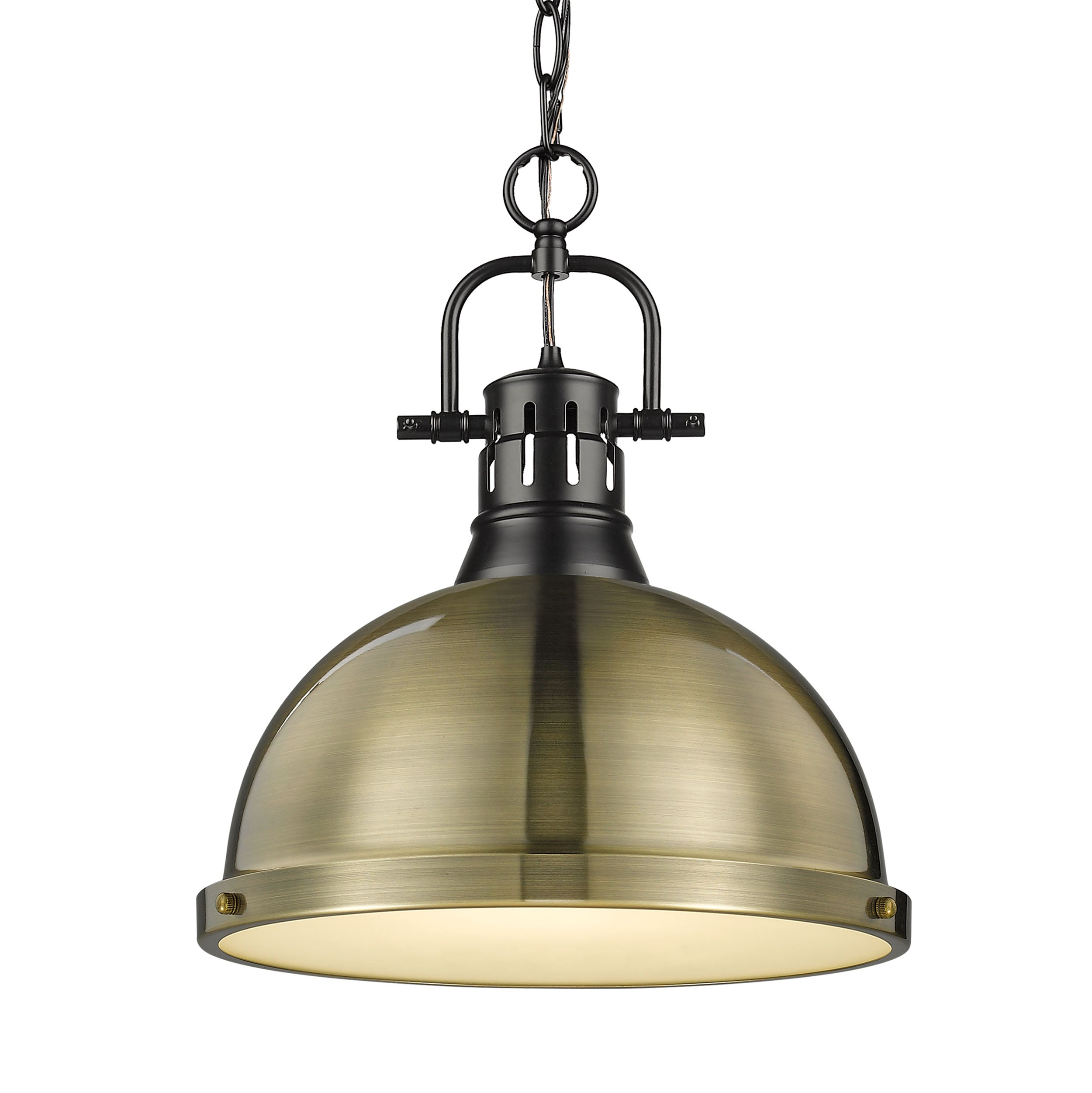 Yep by Golden Lighting Duncan 1-light 14in Chain Hung Pendant in Matte Black and Aged Brass shade