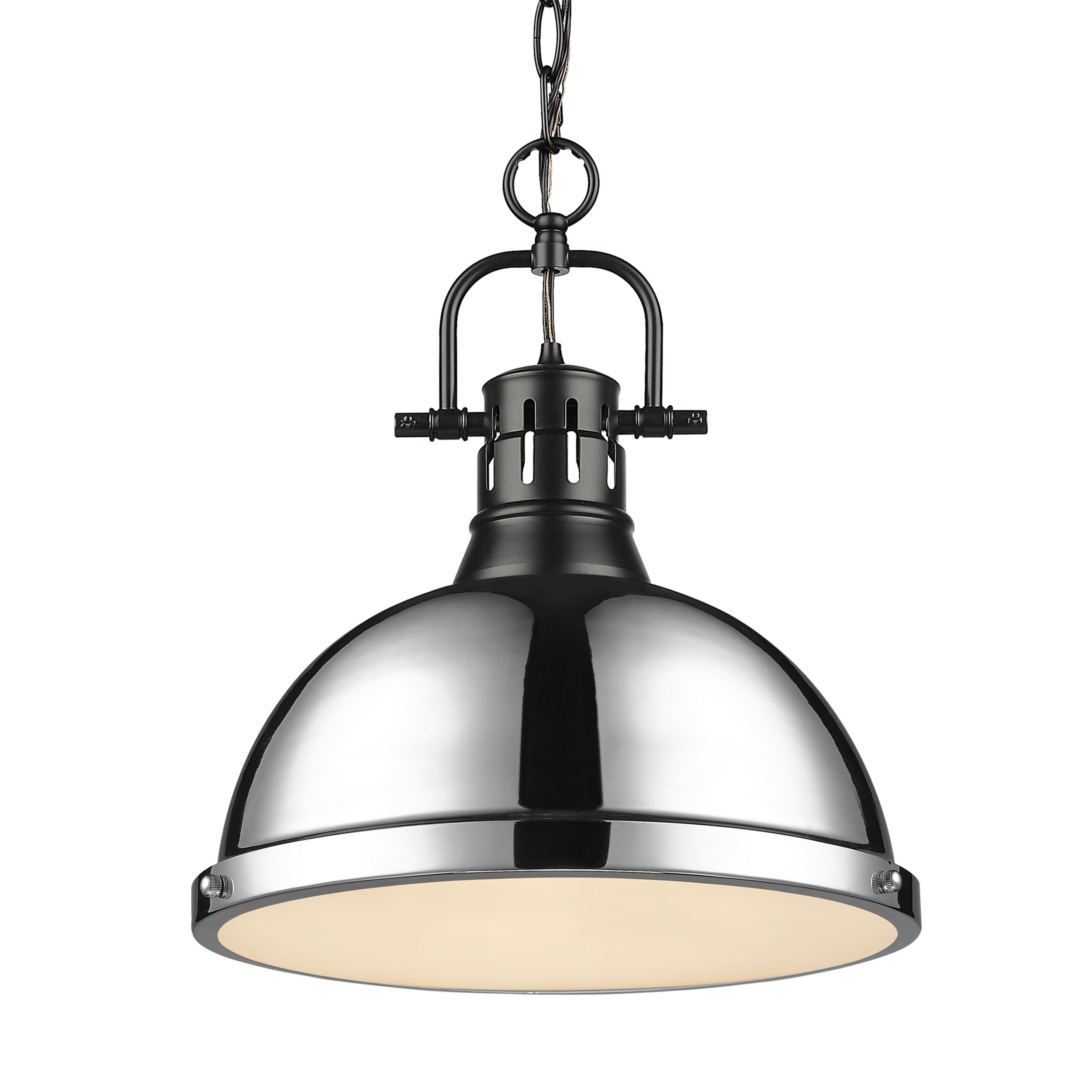 Yep by Golden Lighting Duncan 1-light 14in Chain Hung Pendant in Matte Black and Chrome shade