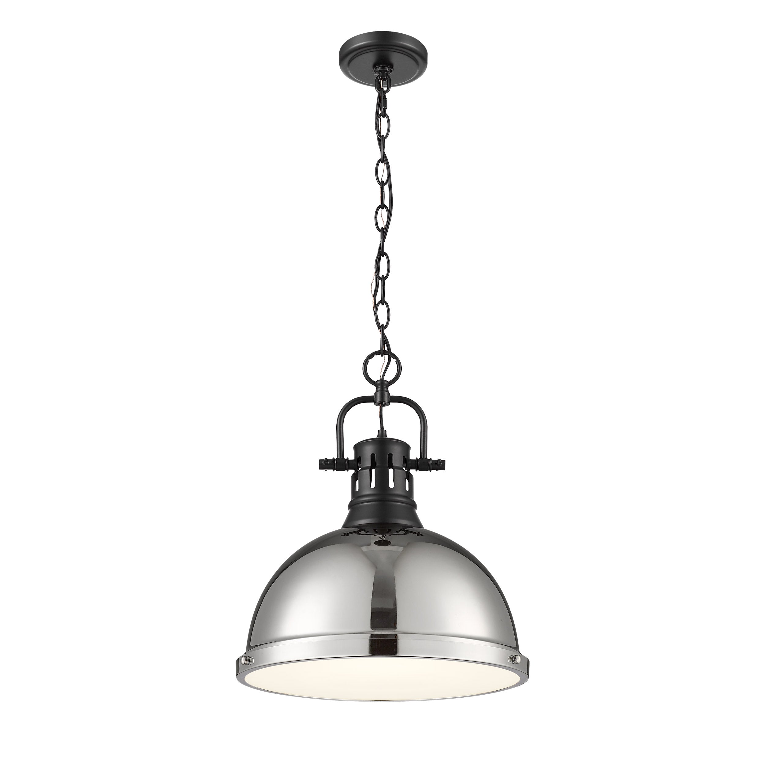 Yep by Golden Lighting Duncan 1-light 14in Chain Hung Pendant in Matte Black and Chrome shade - - Golden Lighting