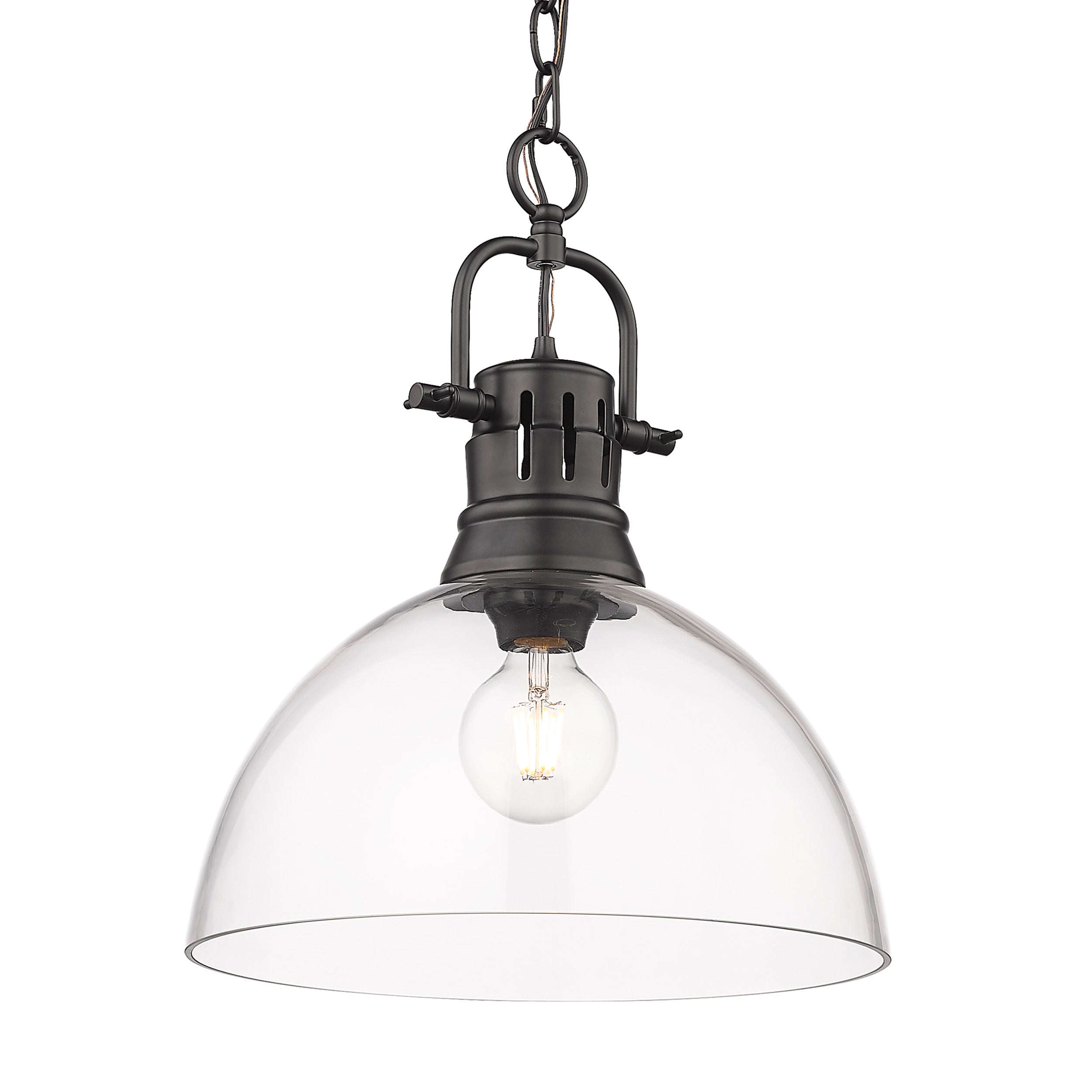 Yep by Golden Lighting Duncan 1-light 14in chain hung Pendant in Matte Black and Clear Glass