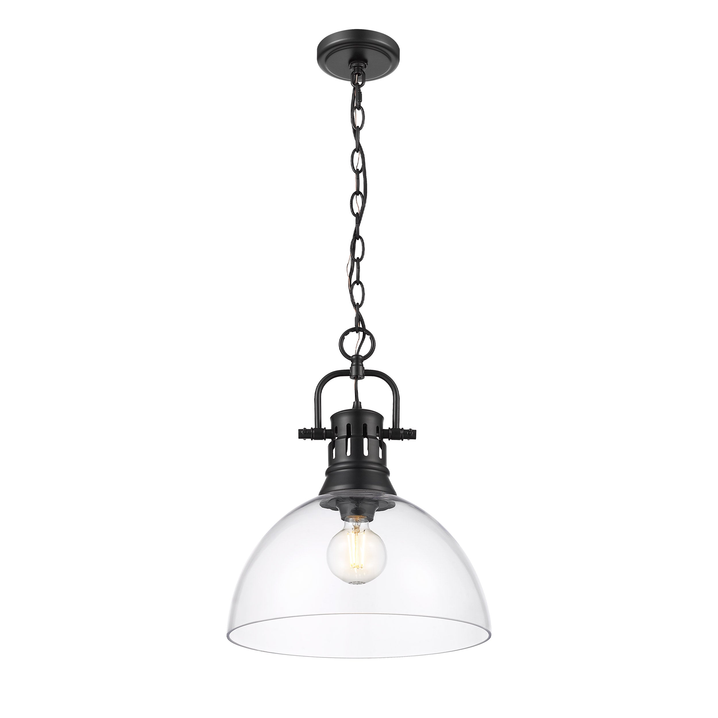 Yep by Golden Lighting Duncan 1-light 14in chain hung Pendant in Matte Black and Clear Glass - - Golden Lighting