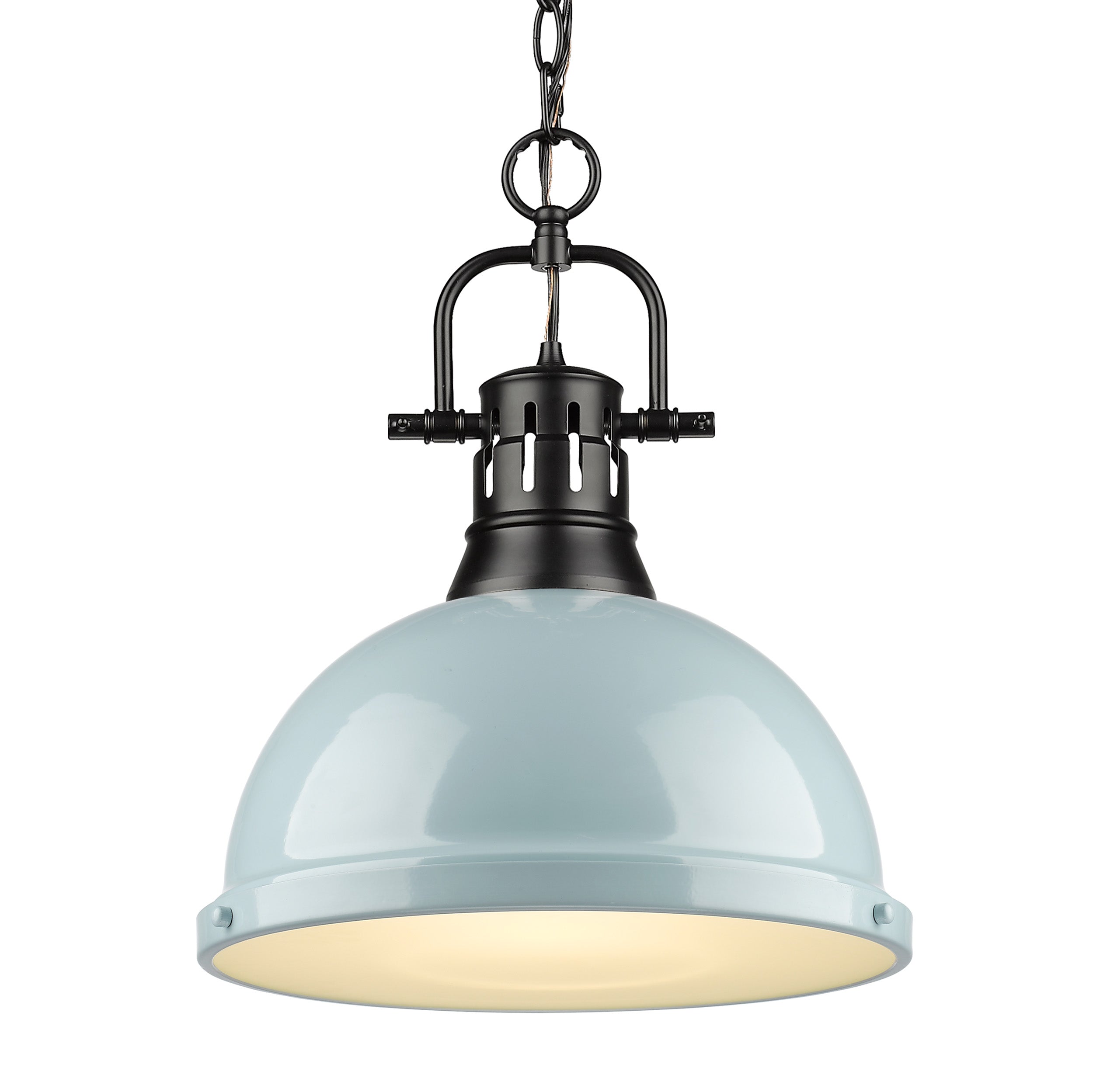 Yep by Golden Lighting Duncan 1-light 14in Chain Hung Pendant in Matte Black and Seafoam shade