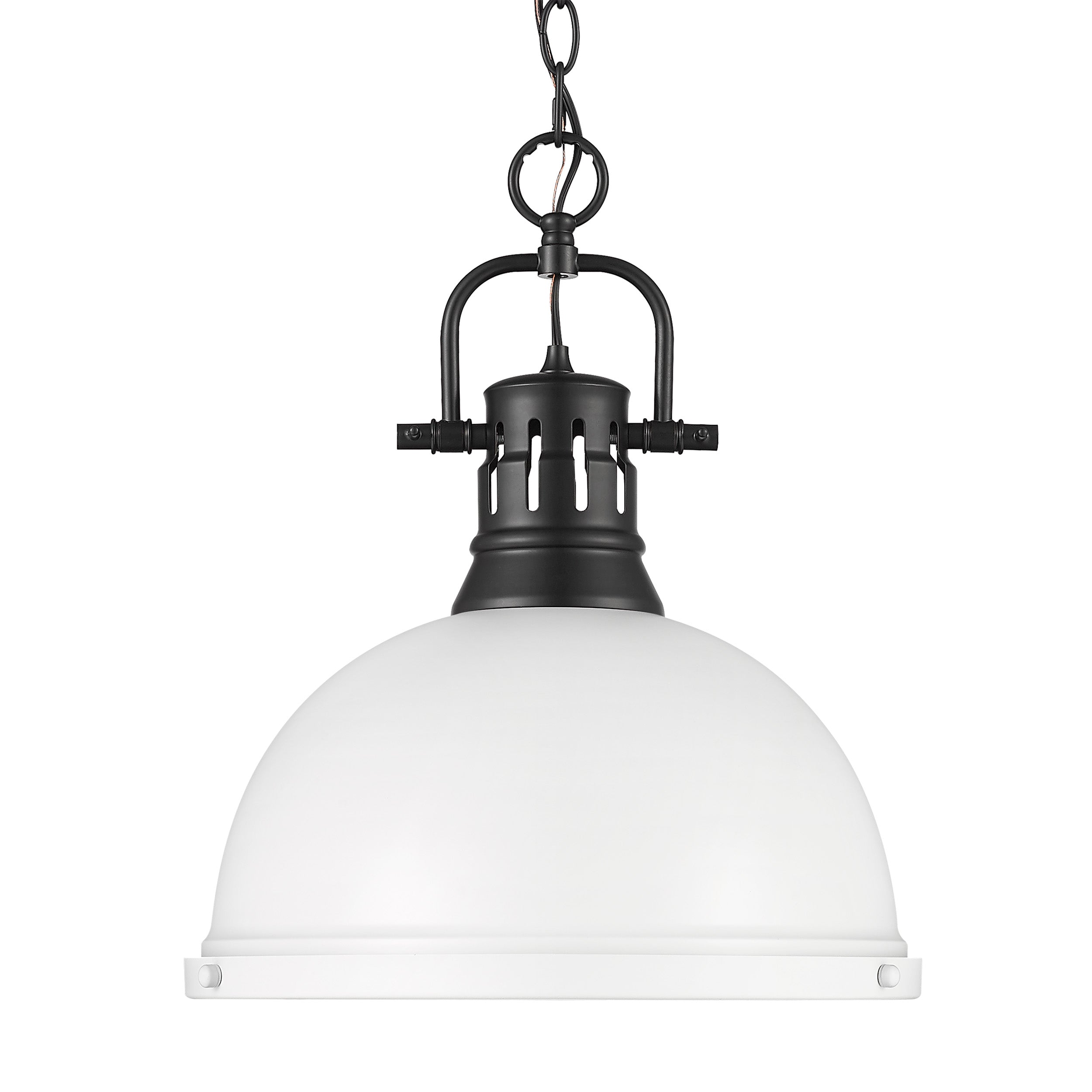 Yep by Golden Lighting Duncan 1-light 14in Chain Hung Pendant in Matte Black and Matte White shade - Default Title - Golden Lighting