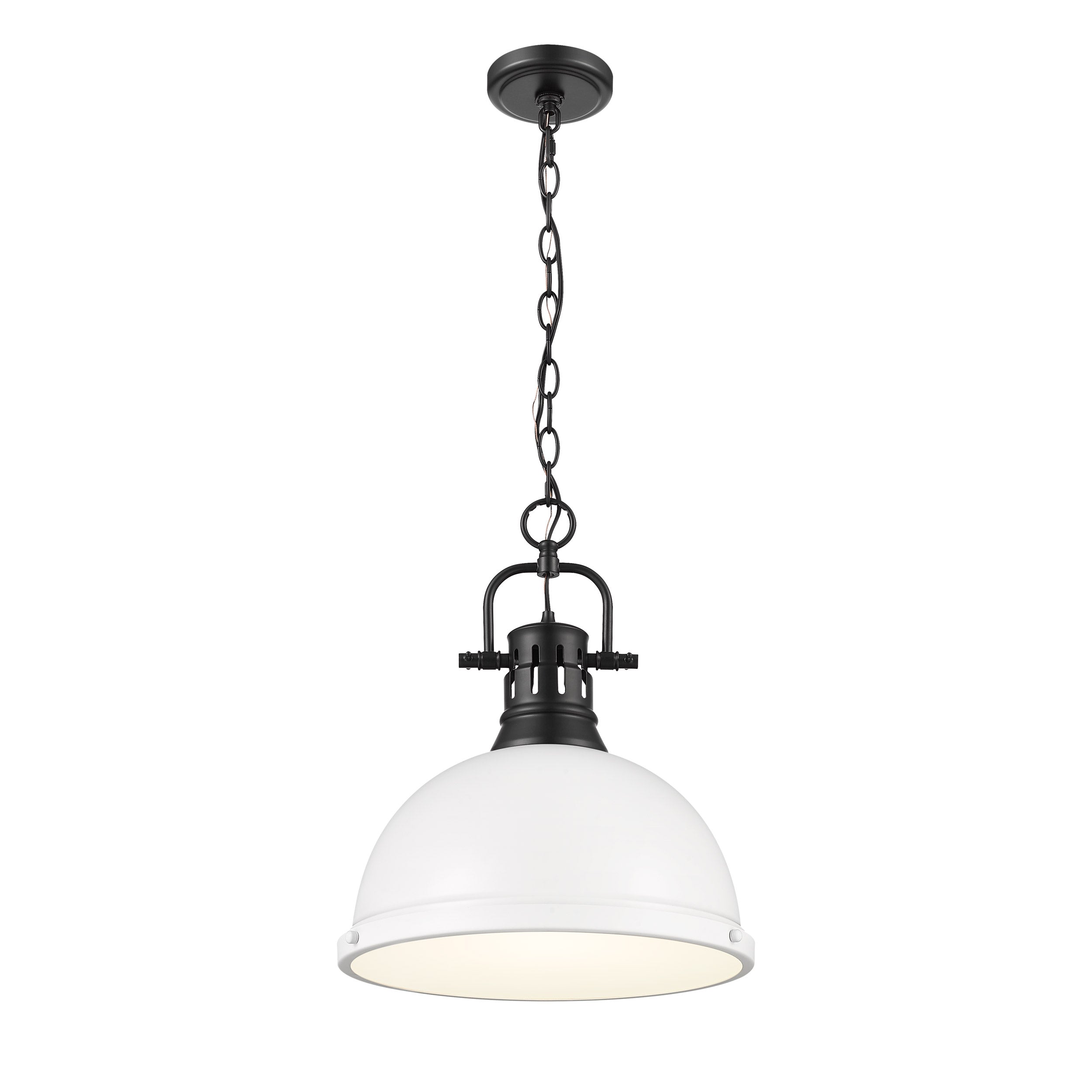 Yep by Golden Lighting Duncan 1-light 14in Chain Hung Pendant in Matte Black and Matte White shade - - Golden Lighting