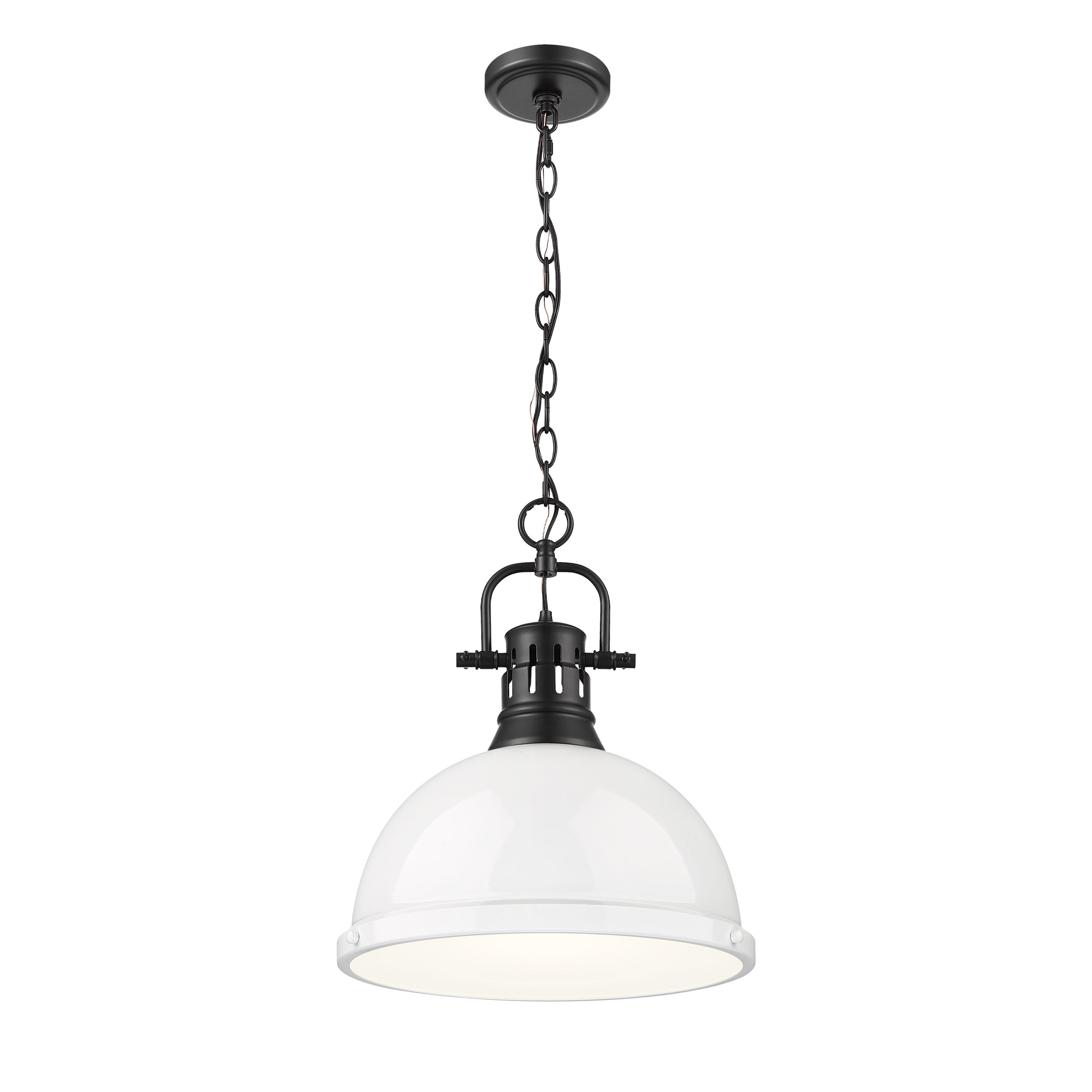 Yep by Golden Lighting Duncan 1-light 14in Chain Hung Pendant in Matte Black and White shade - - Golden Lighting