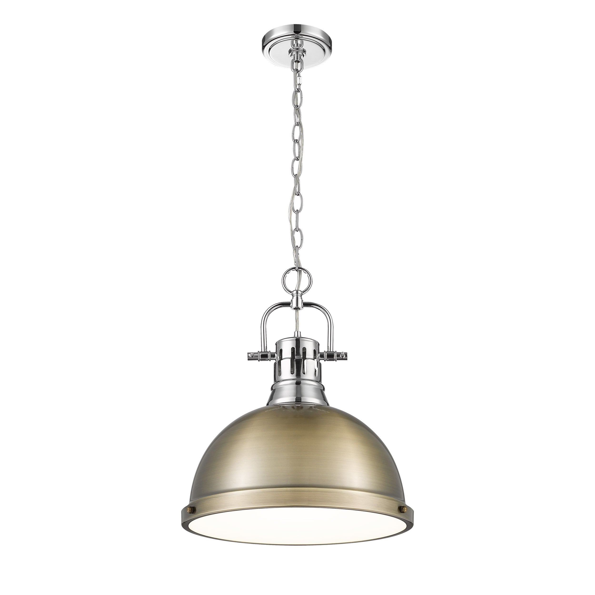 Duncan 1-Light Pendant with Chain in Chrome with Aged Brass - Default Title - Golden Lighting