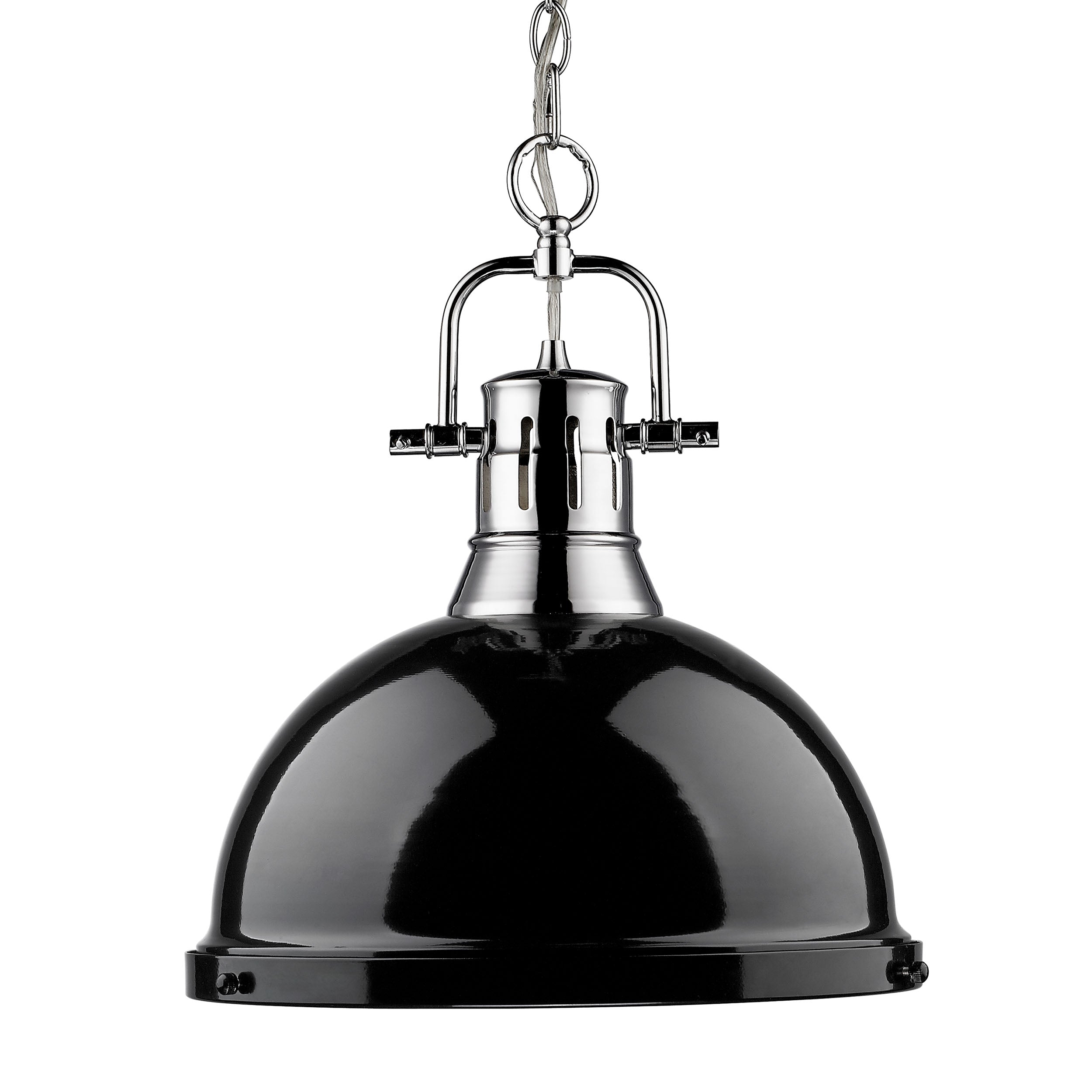 Yep by Golden Lighting Duncan 1-light 14in Chain Hung Pendant in Chrome and Black shade - Default Title - Golden Lighting