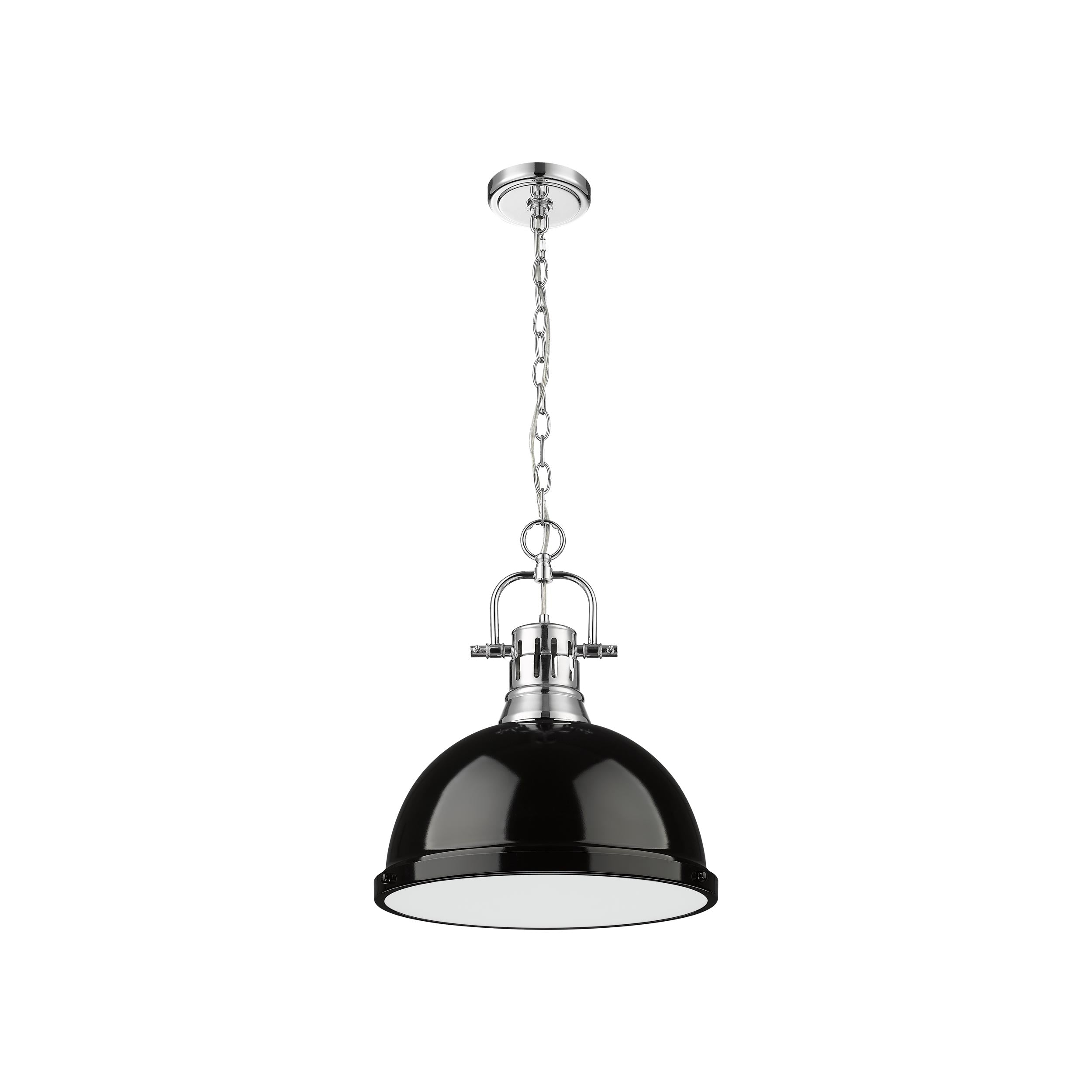 Yep by Golden Lighting Duncan 1-light 14in Chain Hung Pendant in Chrome and Black shade - - Golden Lighting