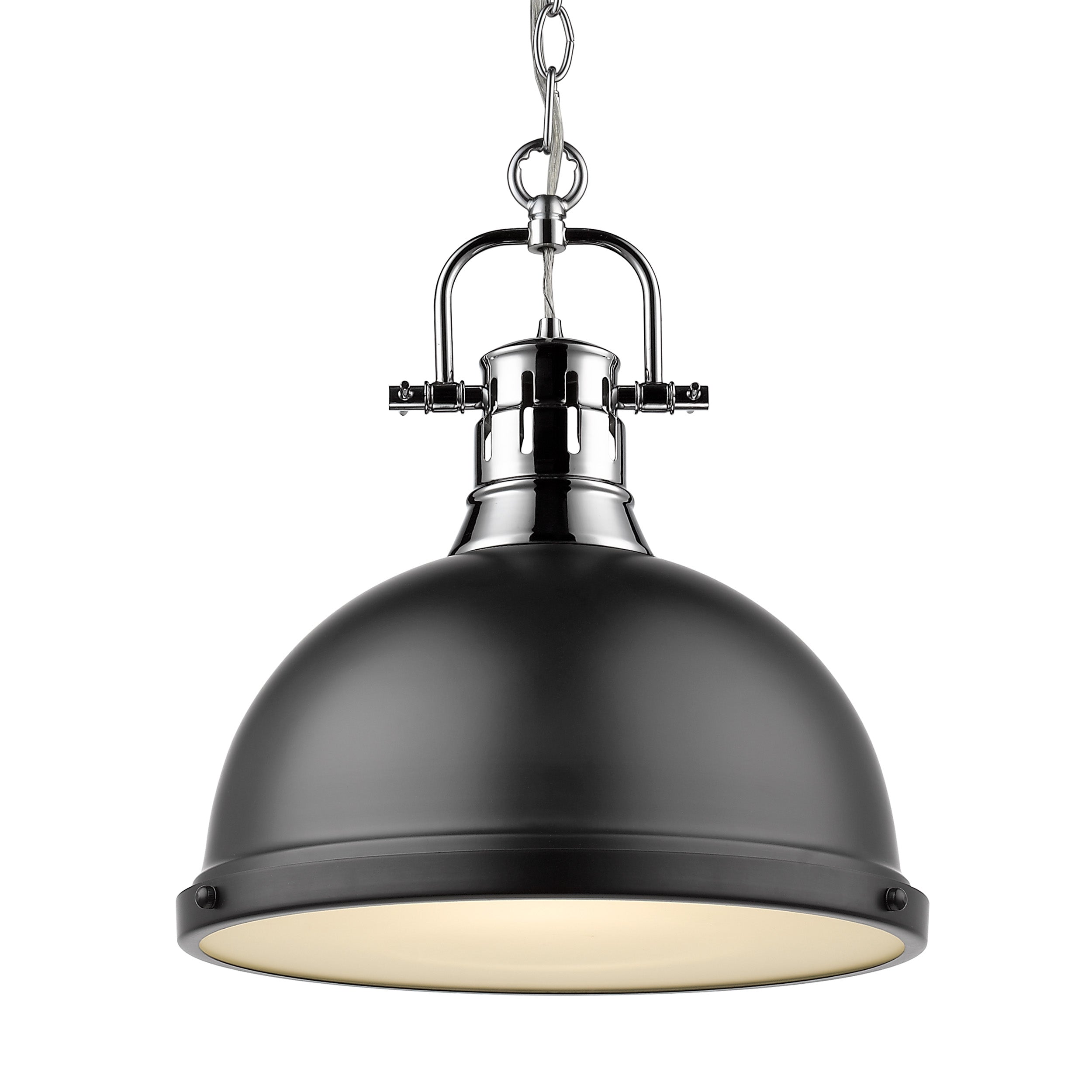 Yep by Golden Lighting Duncan 1-light 14in Chain Hung Pendant in Chrome and Matte Black shade