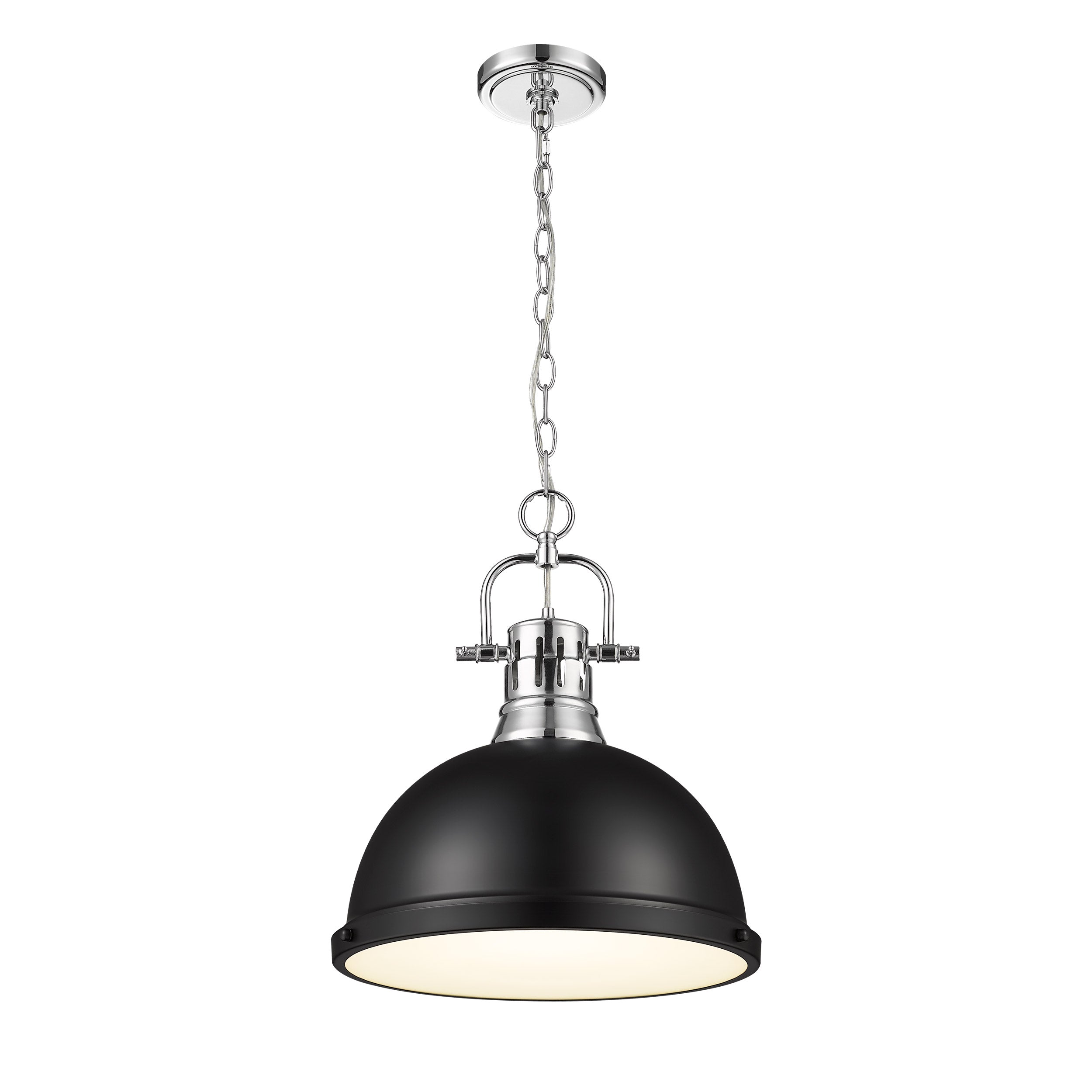 Yep by Golden Lighting Duncan 1-light 14in Chain Hung Pendant in Chrome and Matte Black shade - - Golden Lighting