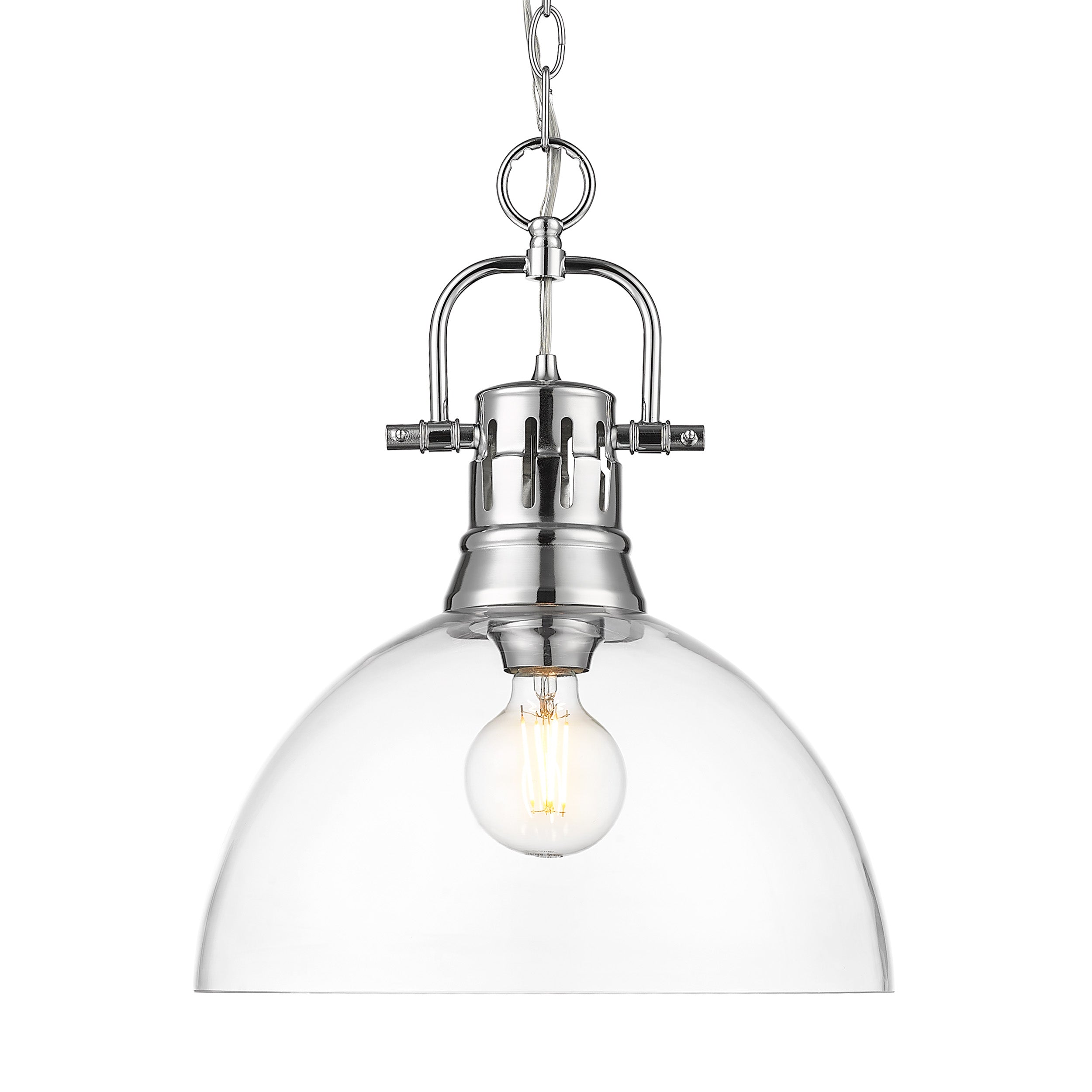 Yep by Golden Lighting Duncan 1-light 14in chain hung Pendant in Chrome and Clear Glass - Default Title - Golden Lighting