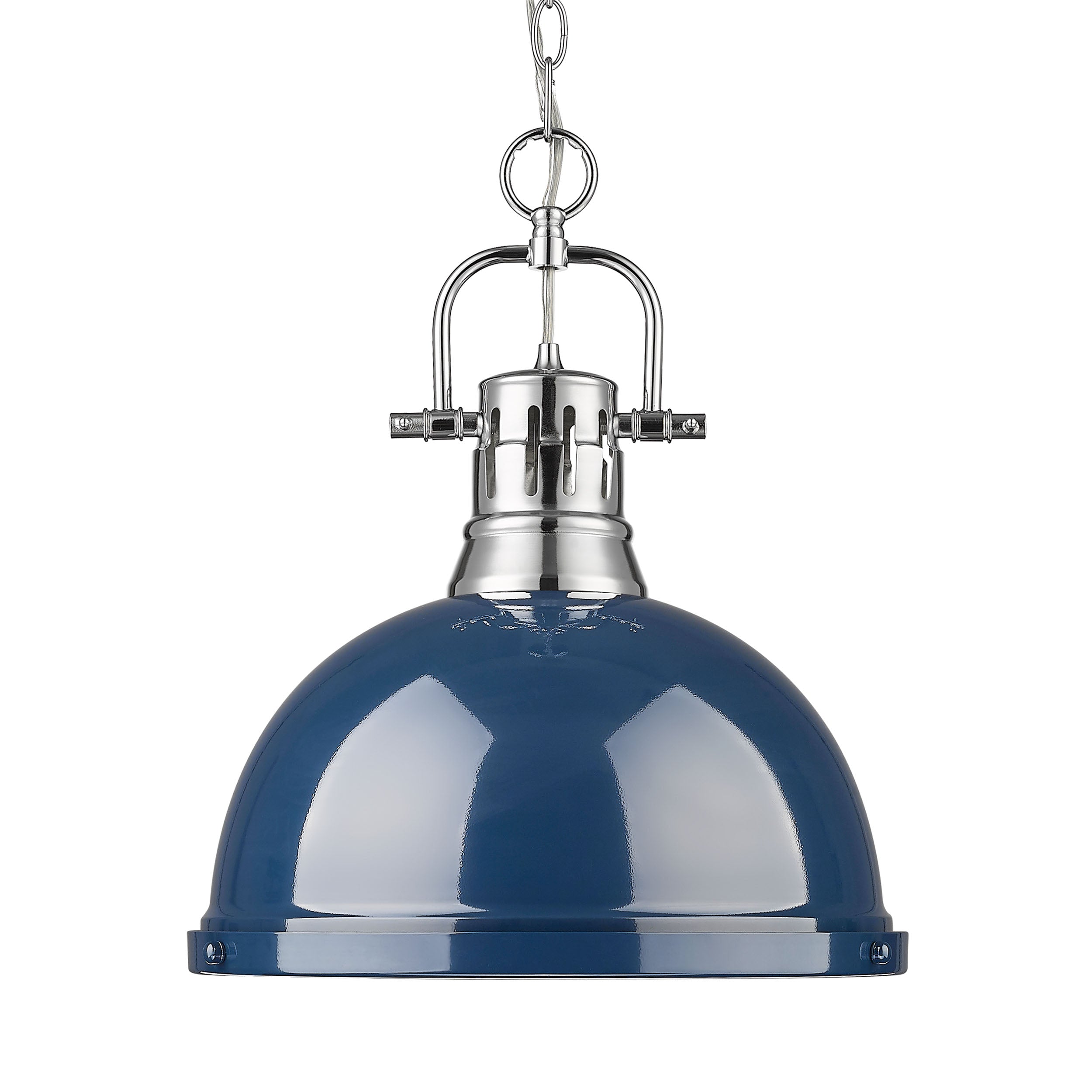 Yep by Golden Lighting Duncan 1-light 14in Chain Hung Pendant in Chrome and Navy Blue shade - Default Title - Golden Lighting