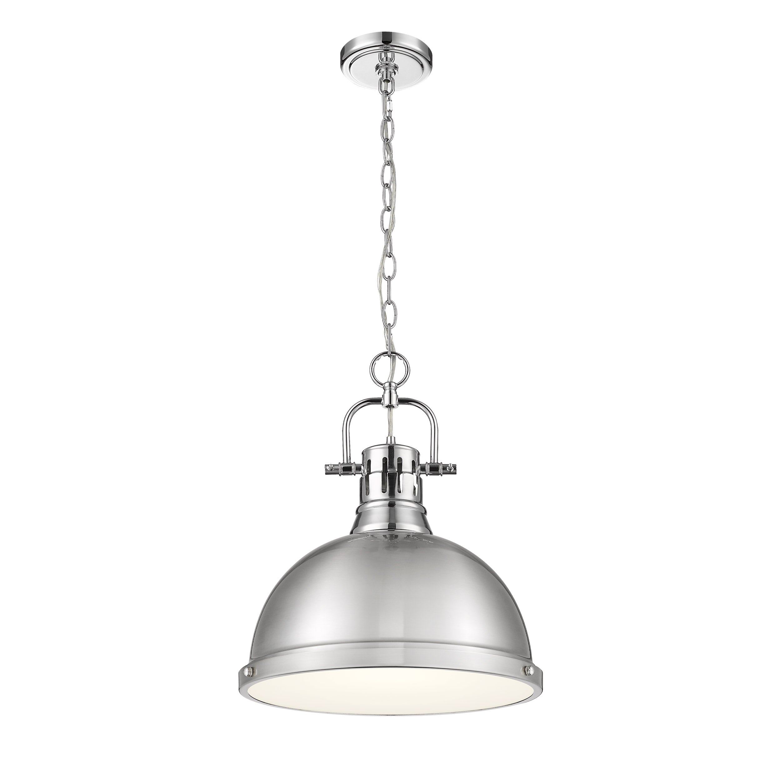 Yep by Golden Lighting Duncan 1-light 14in Chain Hung Pendant in Chrome and Pewter shade - - Golden Lighting