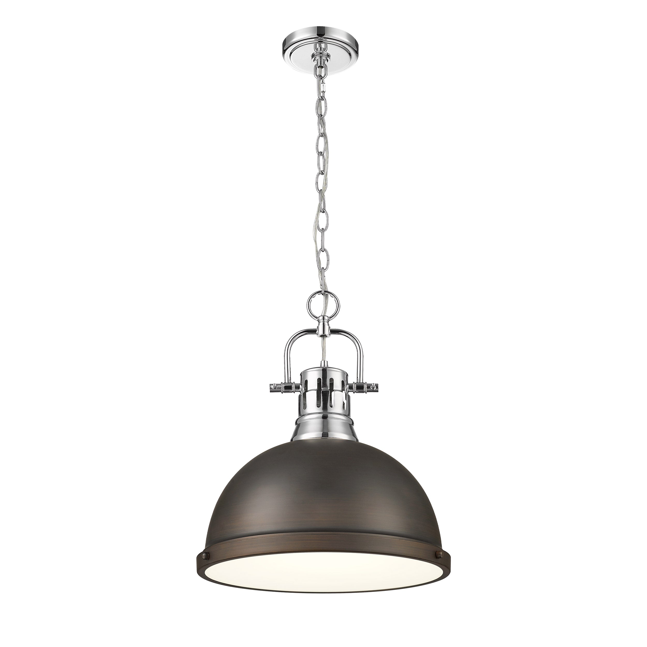 Yep by Golden Lighting Duncan 1-light 14in Chain Hung Pendant in Chrome and Rubbed Bronze shade - - Golden Lighting