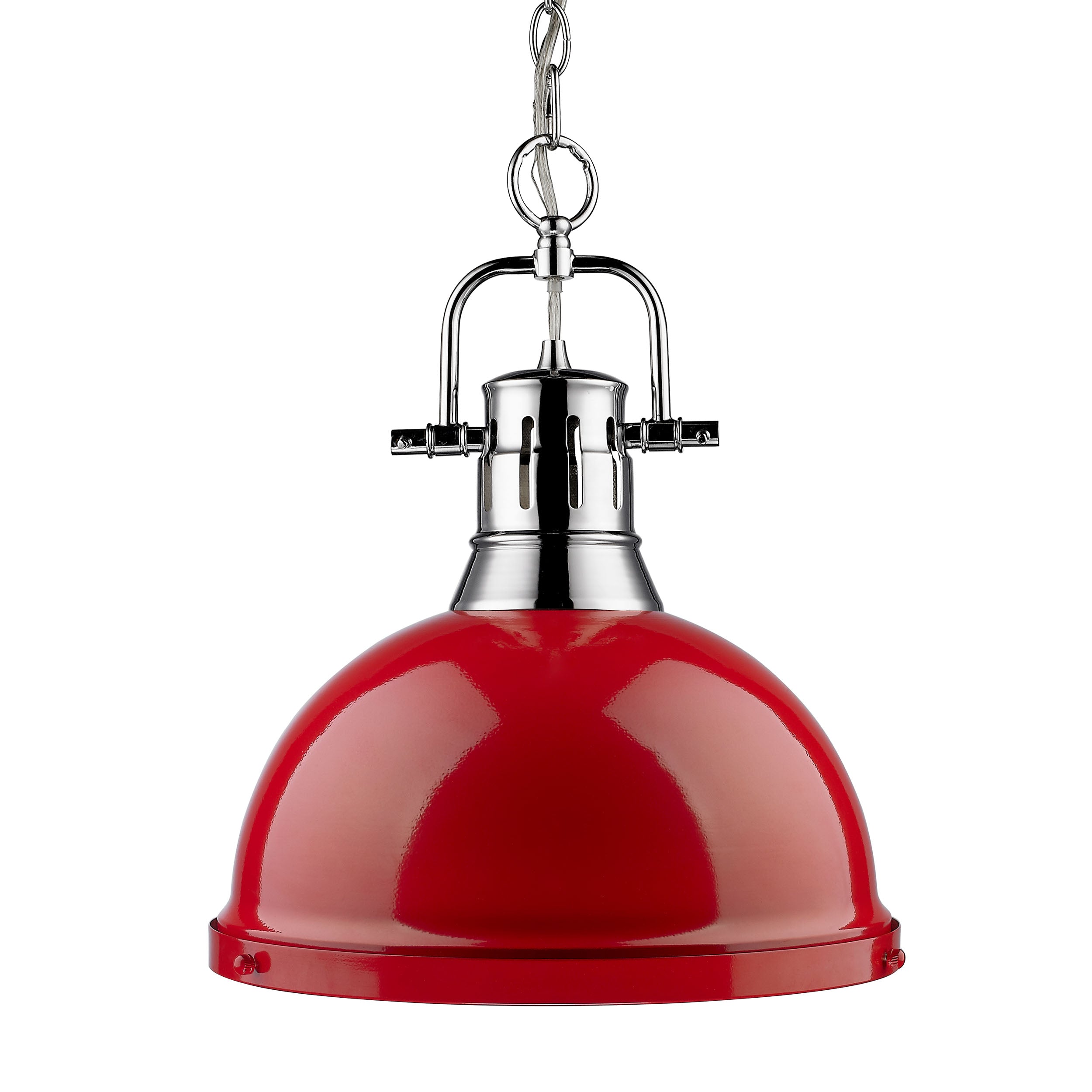 Yep by Golden Lighting Duncan 1-light 14in Chain Hung Pendant in Chrome and Red shade