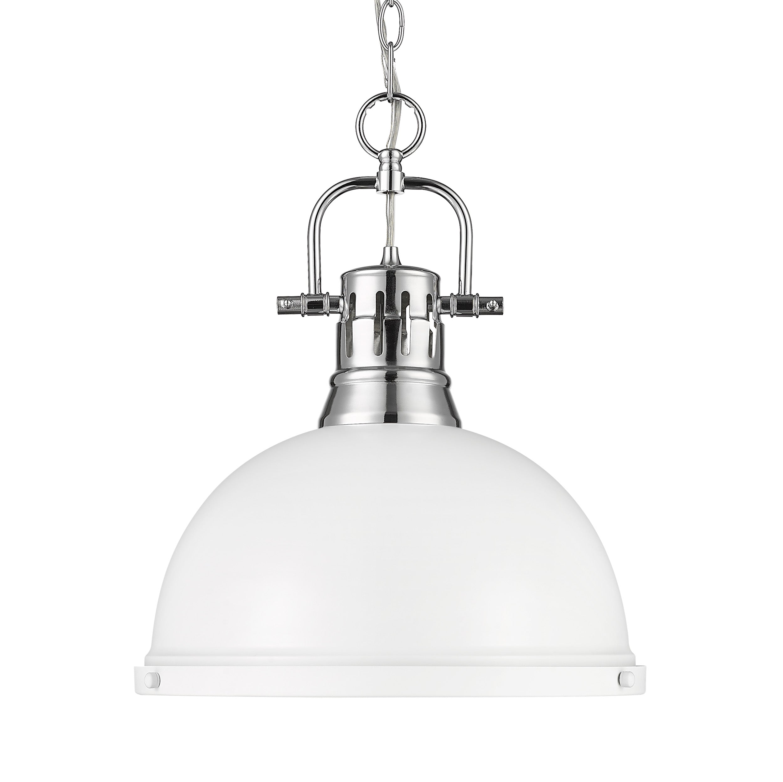 Yep by Golden Lighting Duncan 1-light 14in Chain Hung Pendant in Chrome and Matte White shade - Default Title - Golden Lighting