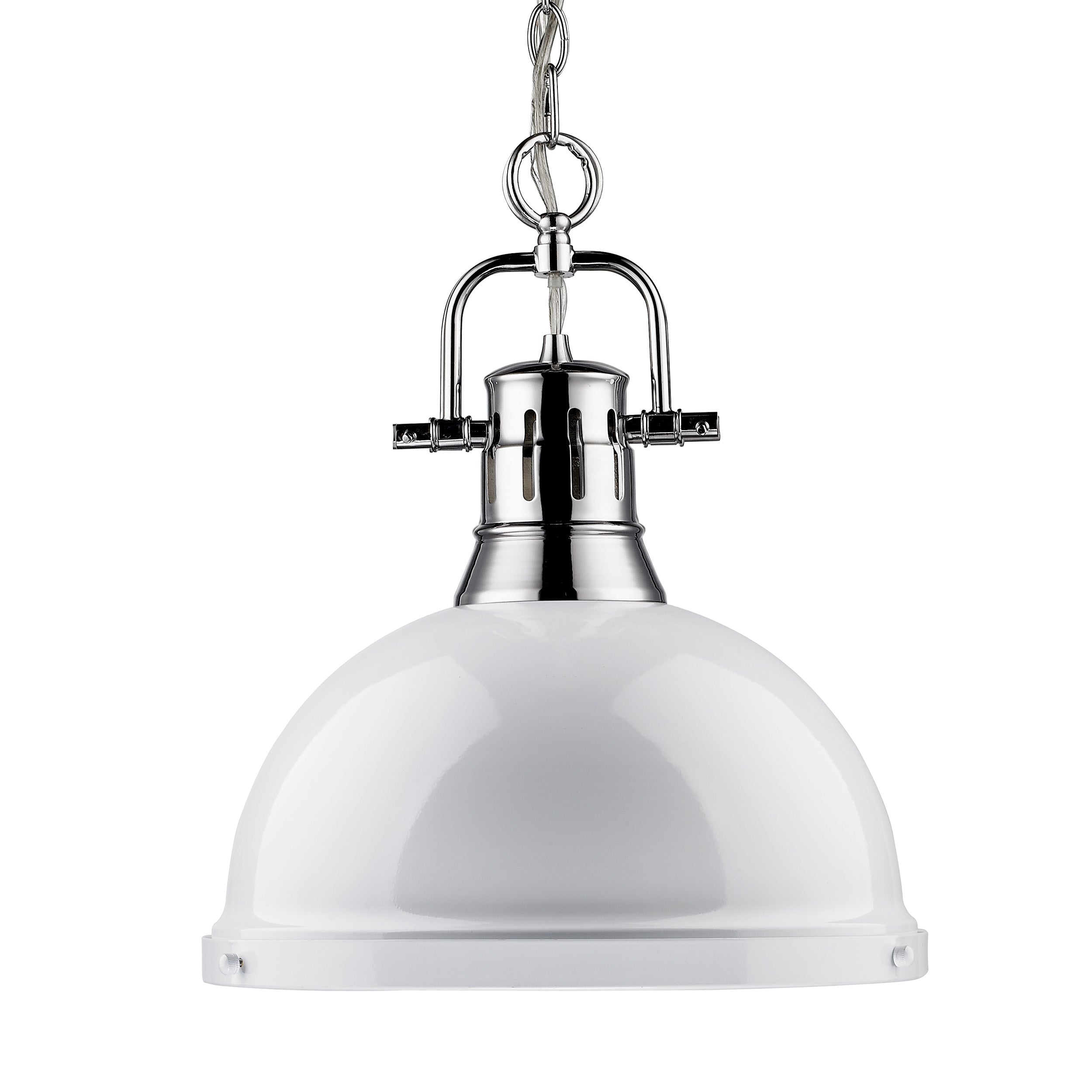 Yep by Golden Lighting Duncan 1-light 14in Chain Hung Pendant in Chrome and White shade - Default Title - Golden Lighting