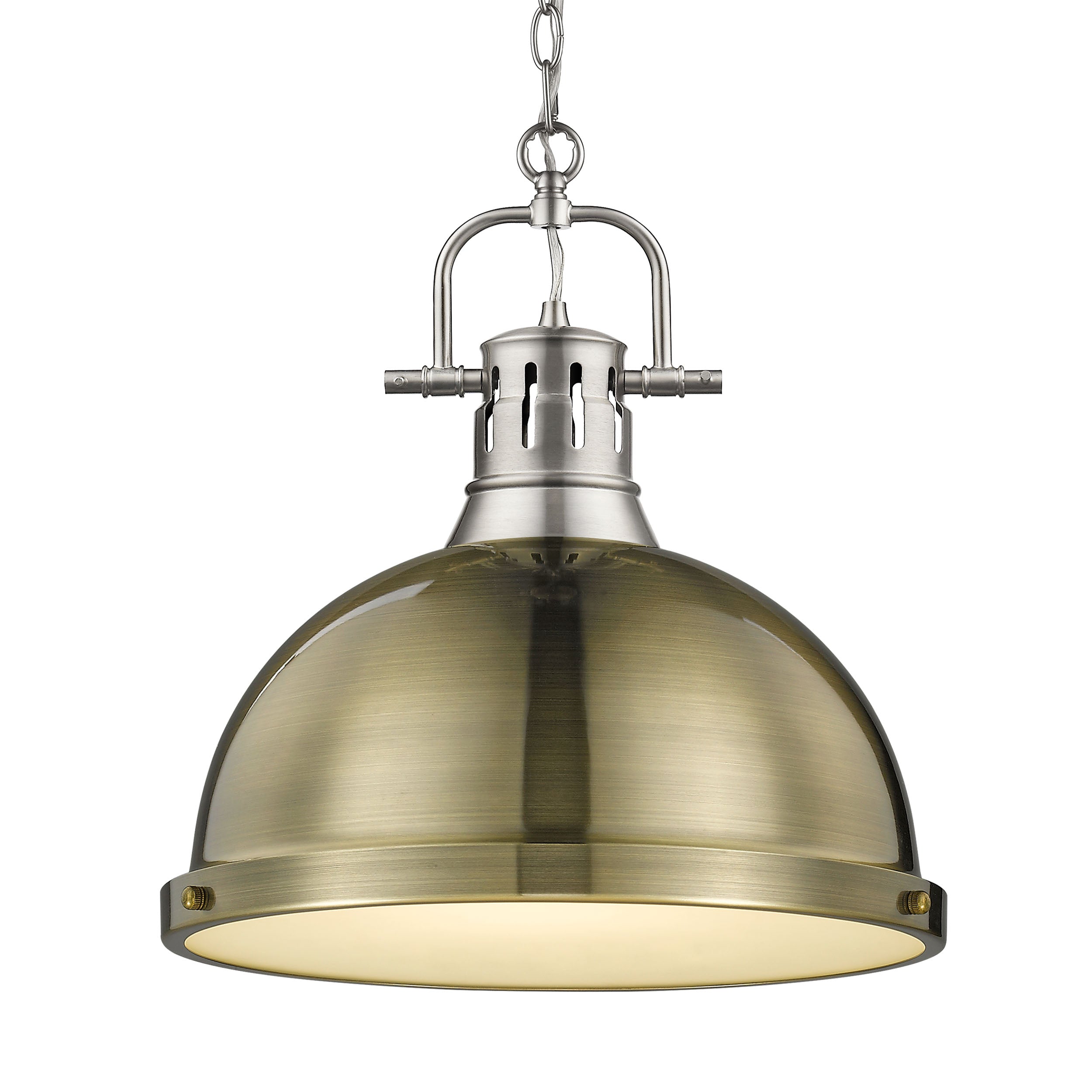 Yep by Golden Lighting Duncan 1-light 14in Chain Hung Pendant in Pewter and Aged Brass shade - Default Title - Golden Lighting