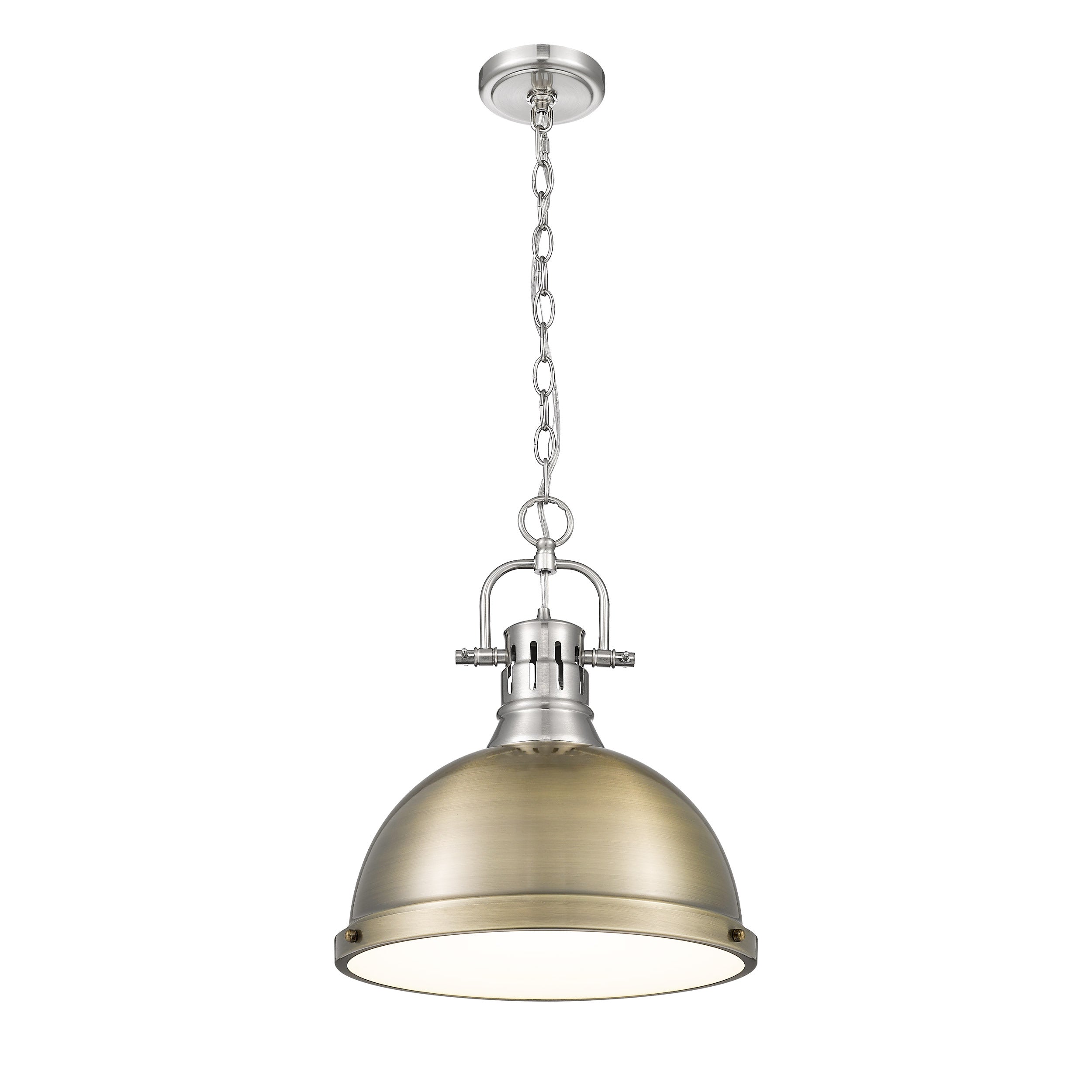 Yep by Golden Lighting Duncan 1-light 14in Chain Hung Pendant in Pewter and Aged Brass shade - - Golden Lighting