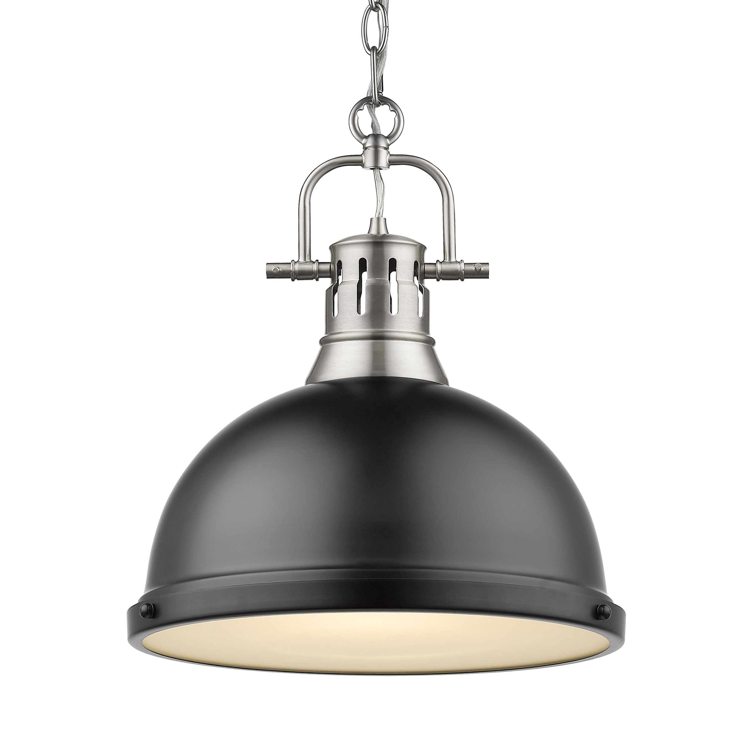 Yep by Golden Lighting Duncan 1-light 14in Chain Hung Pendant in Pewter and Matte Black shade