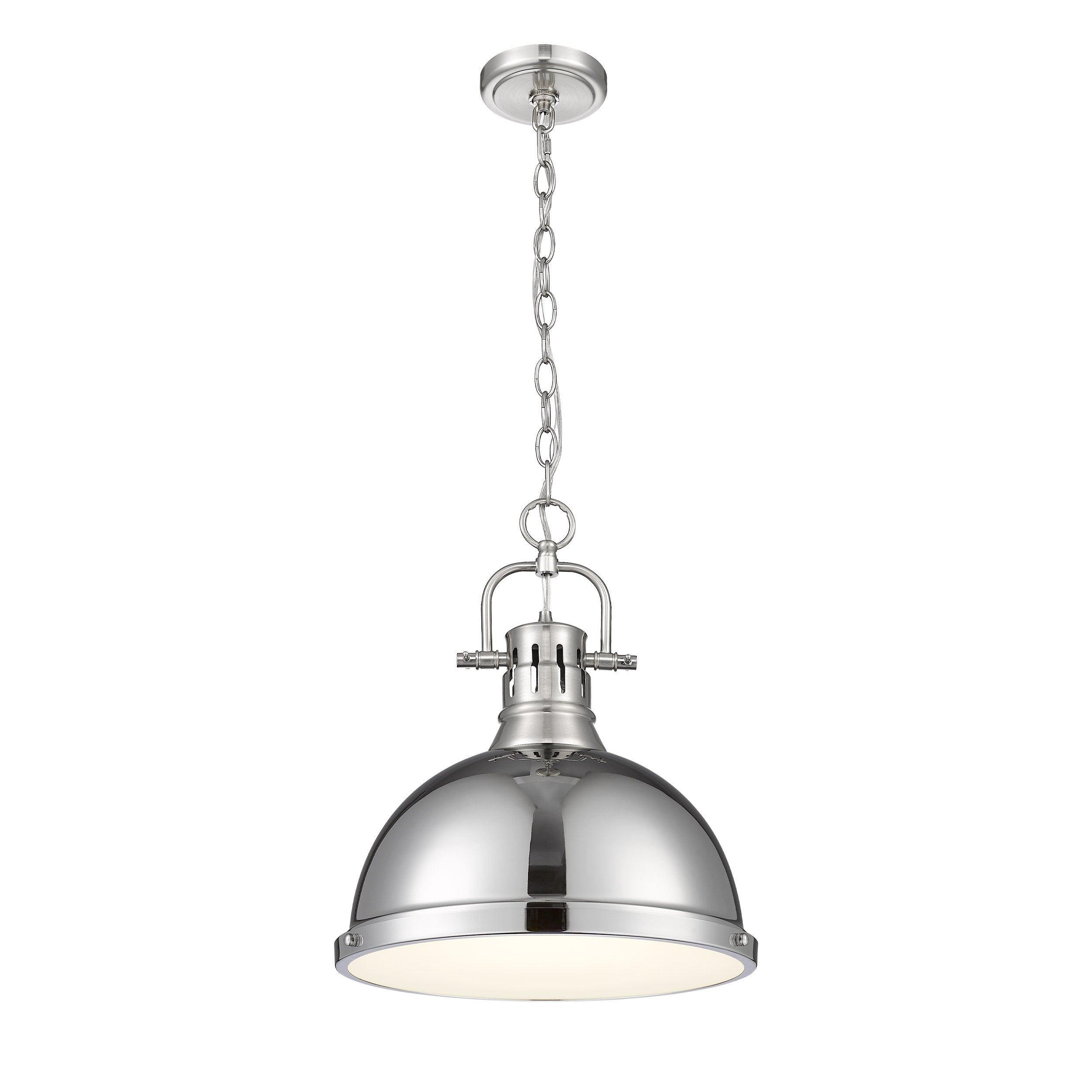 Yep by Golden Lighting Duncan 1-light 14in Chain Hung Pendant in Pewter and Chrome shade - - Golden Lighting