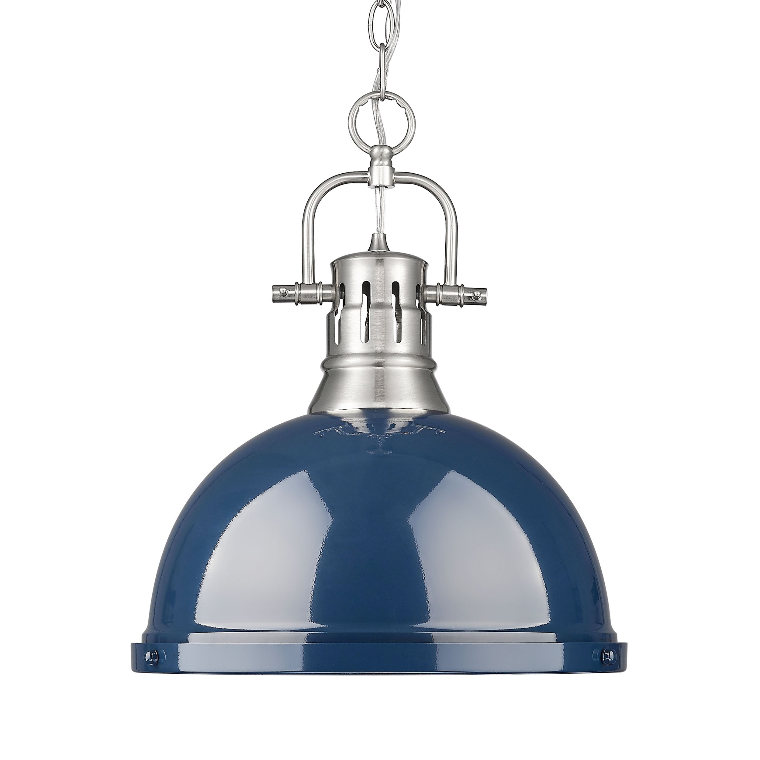 Yep by Golden Lighting Duncan 1-light 14in Chain Hung Pendant in Pewter and Navy Blue shade - Default Title - Golden Lighting