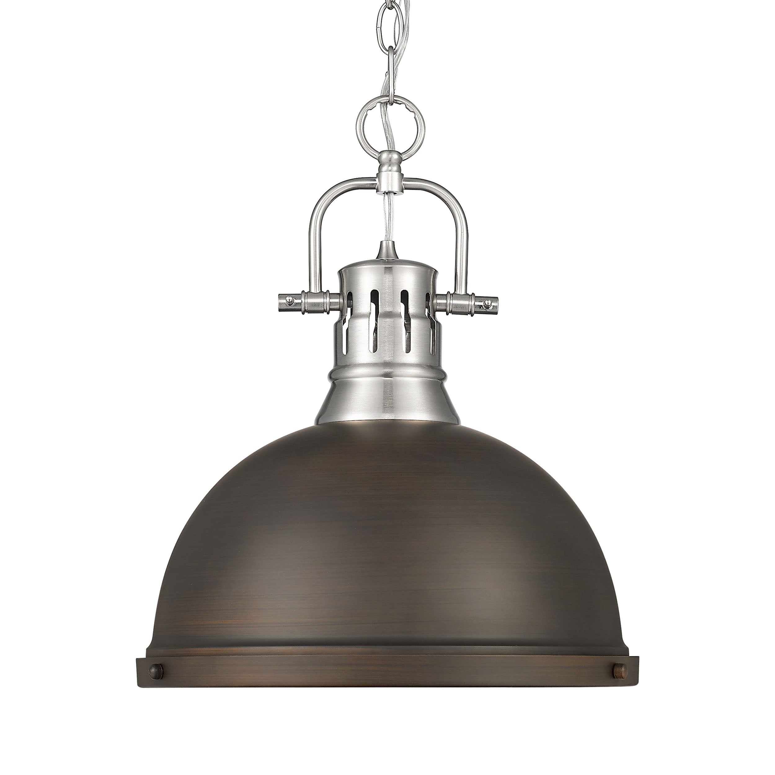 Yep by Golden Lighting Duncan 1-light 14in Chain Hung Pendant in Pewter and Rubbed Bronze shade - Default Title - Golden Lighting
