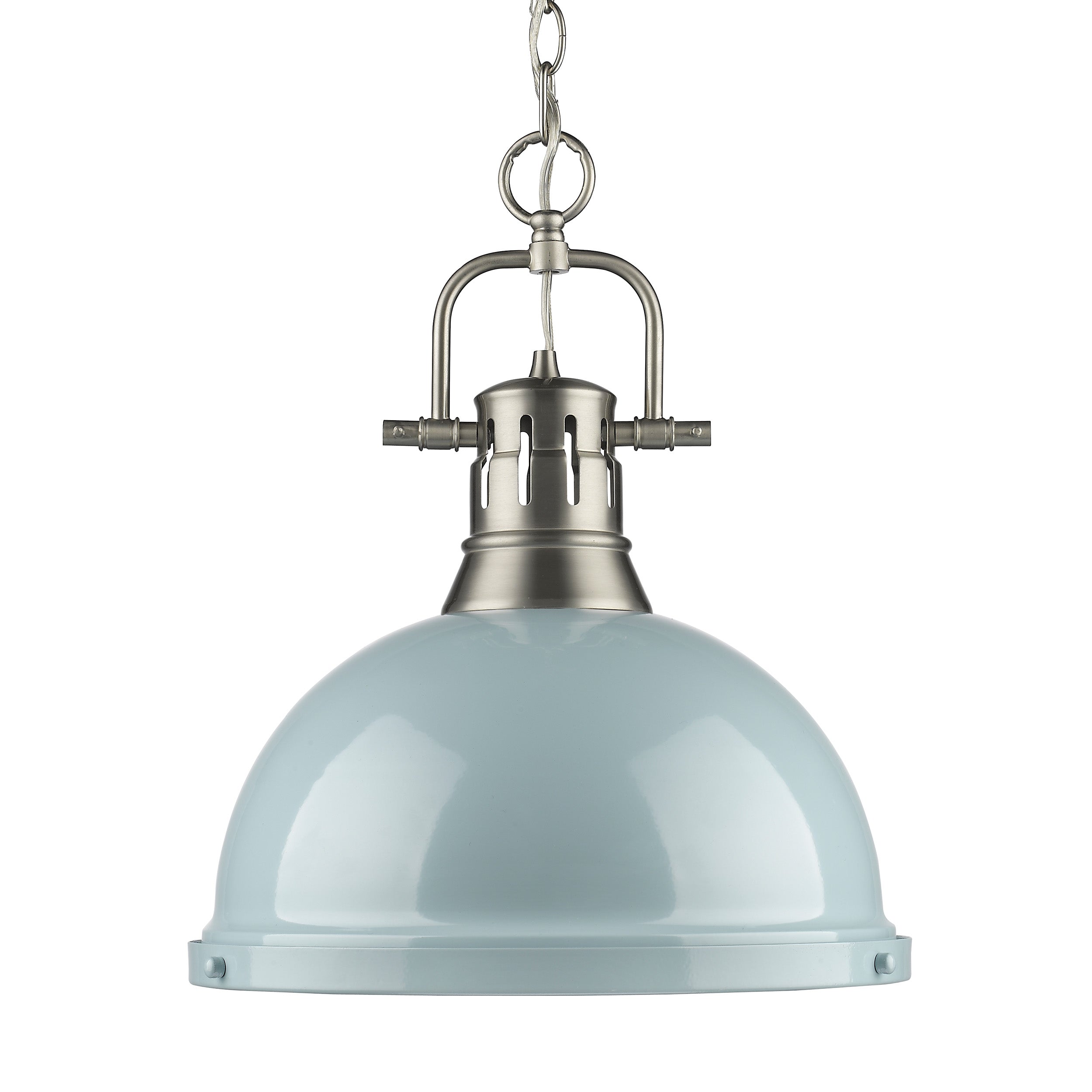 Yep by Golden Lighting Duncan 1-light 14in Chain Hung Pendant in Pewter and Seafoam shade - Default Title - Golden Lighting