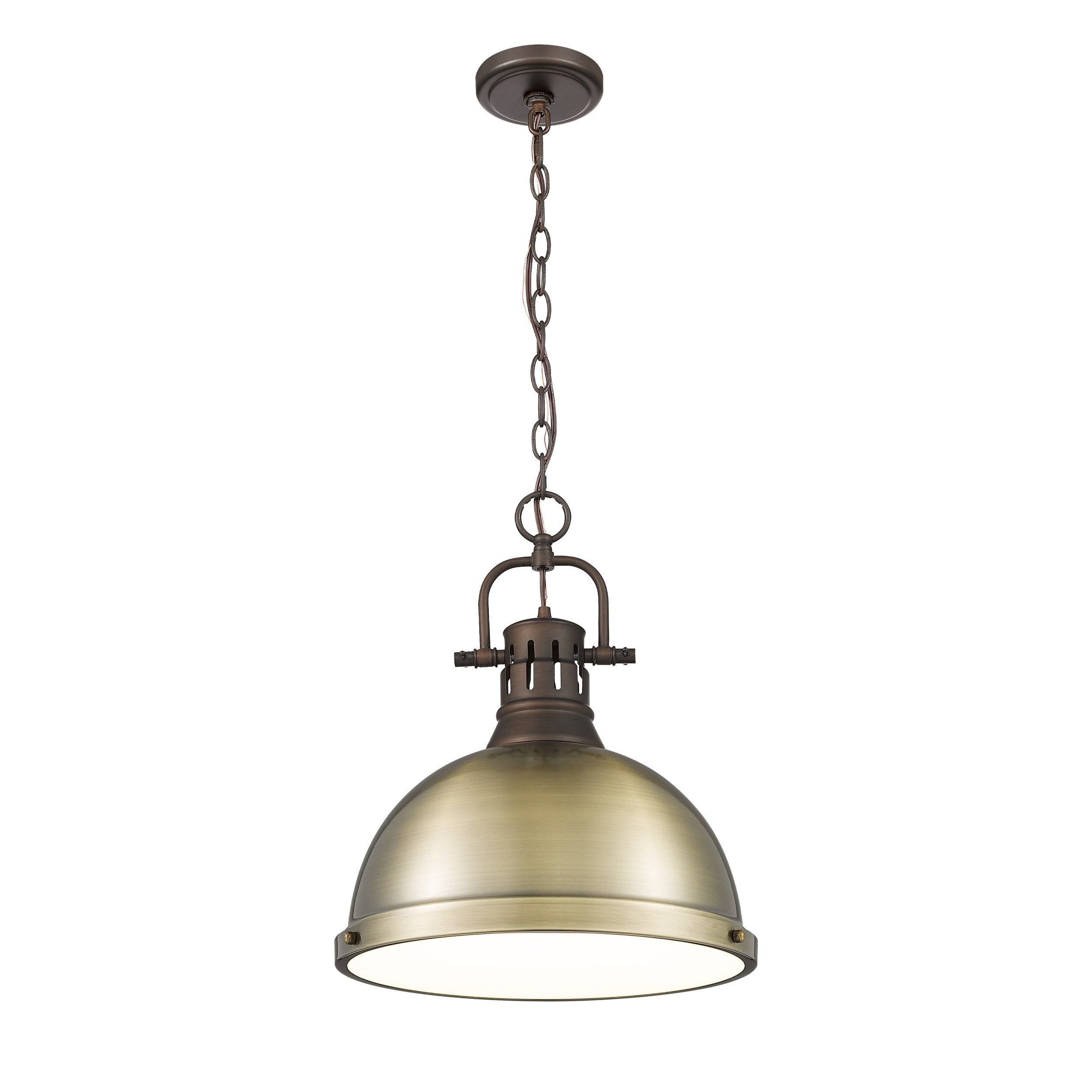Yep by Golden Lighting Duncan 1-light 14in Chain Hung Pendant in Rubbed Bronze and Aged Brass shade