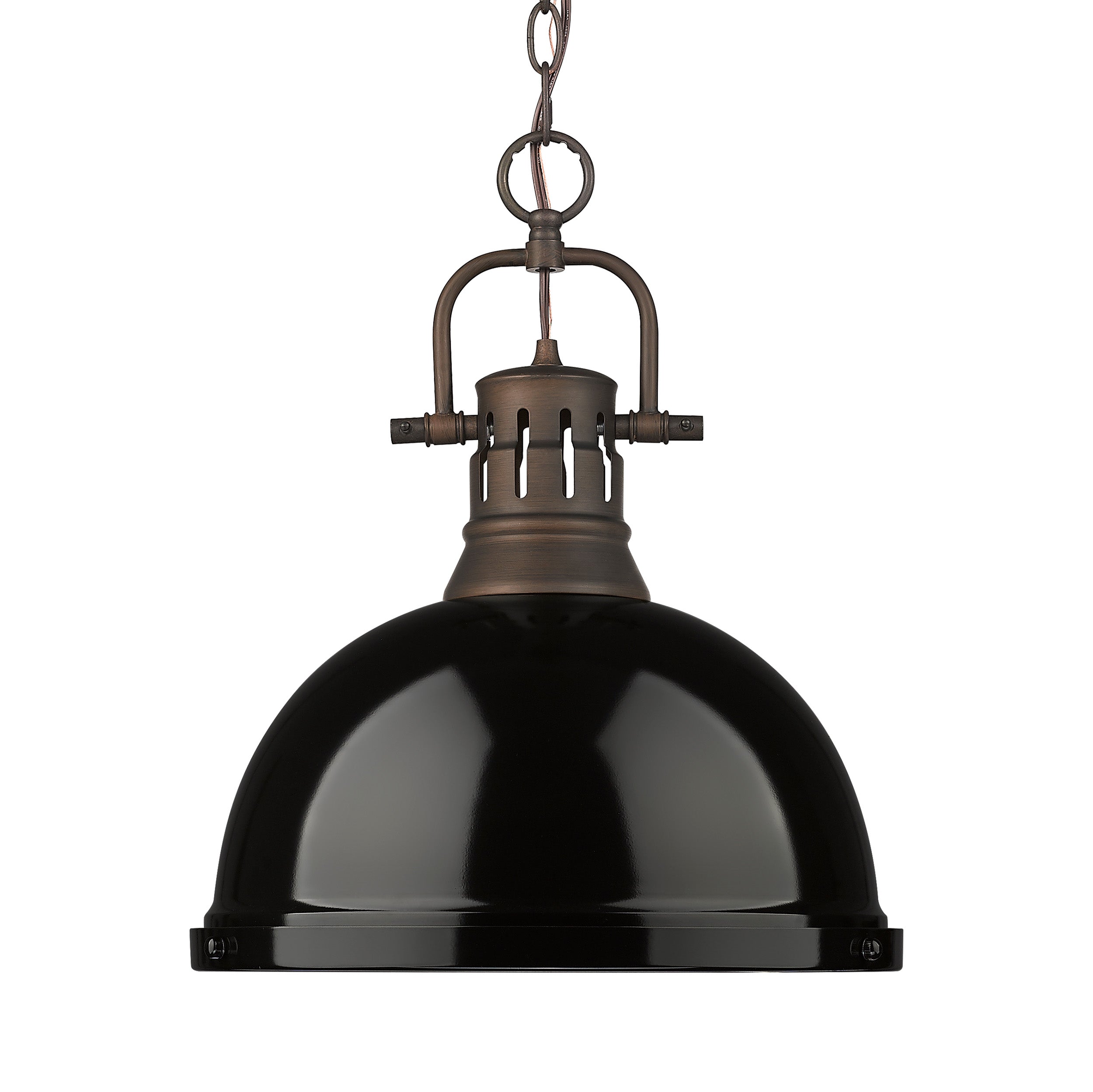 Yep by Golden Lighting Duncan 1-light 14in Chain Hung Pendant in Rubbed Bronze and Black shade